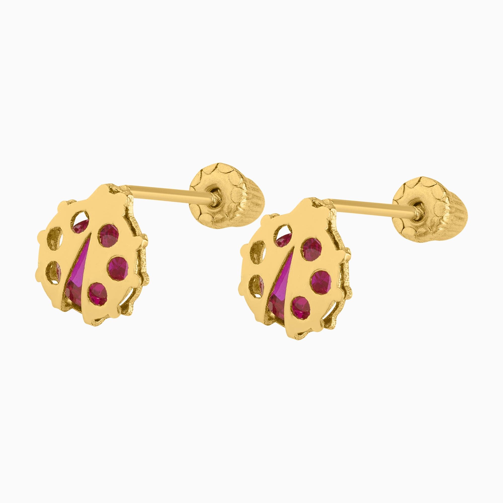 Broqueles Catarina + Circonia Suiza Central Roja Oro 14k + Estuche | broquel de oro | Maestros Joyeros