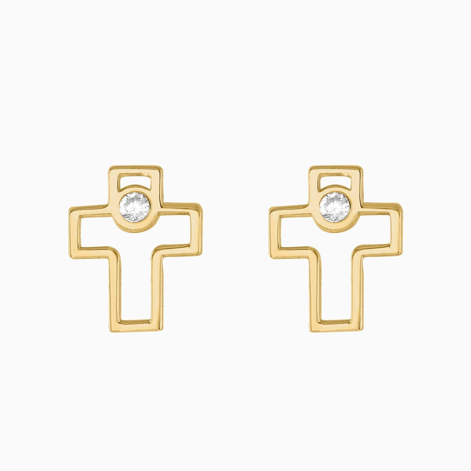 Broqueles Cruz Hueca + Circonia Suiza Oro 14k
