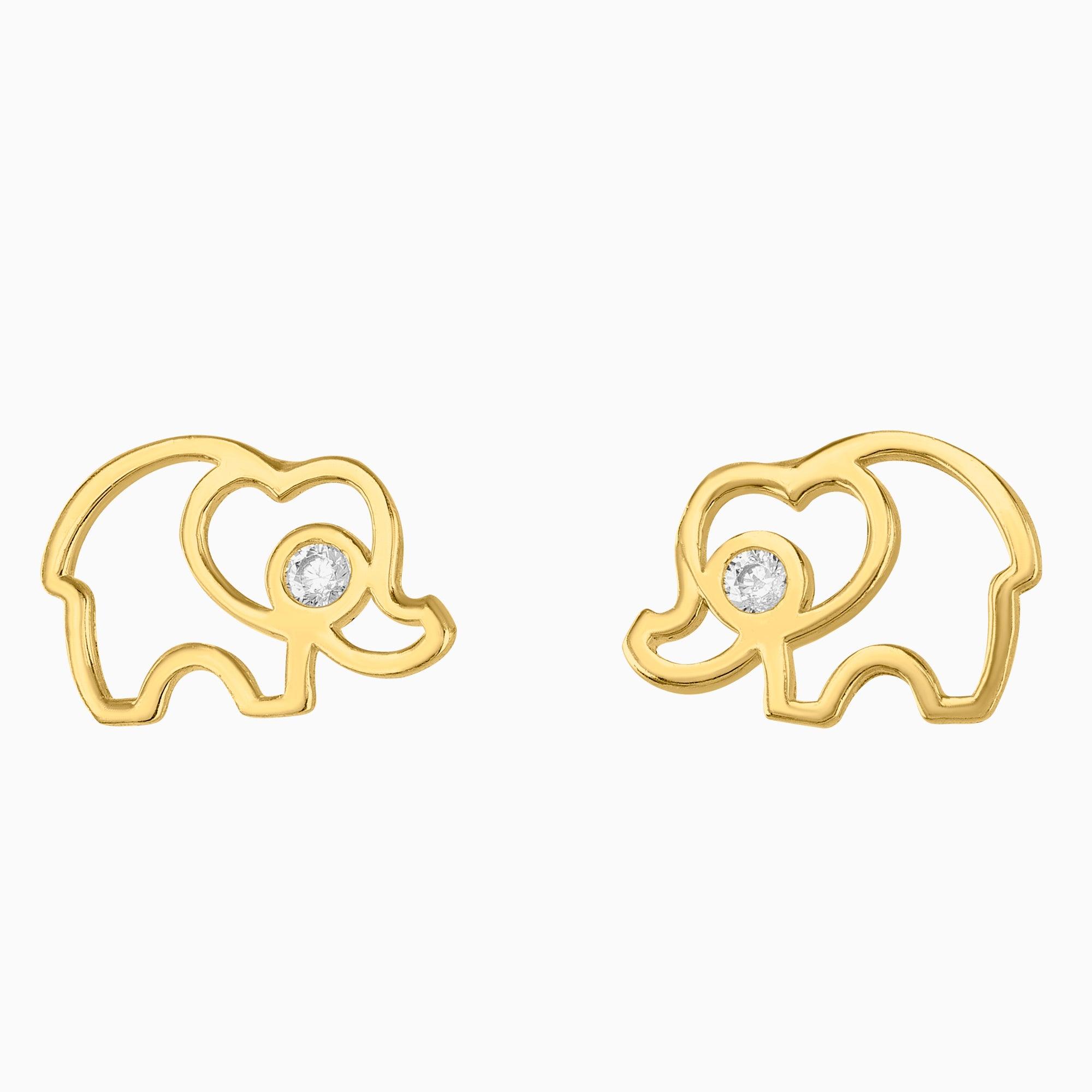 Broqueles Oro 14k Figura Elefante con Zirconia + Estuche | broquel de oro | Maestros Joyeros