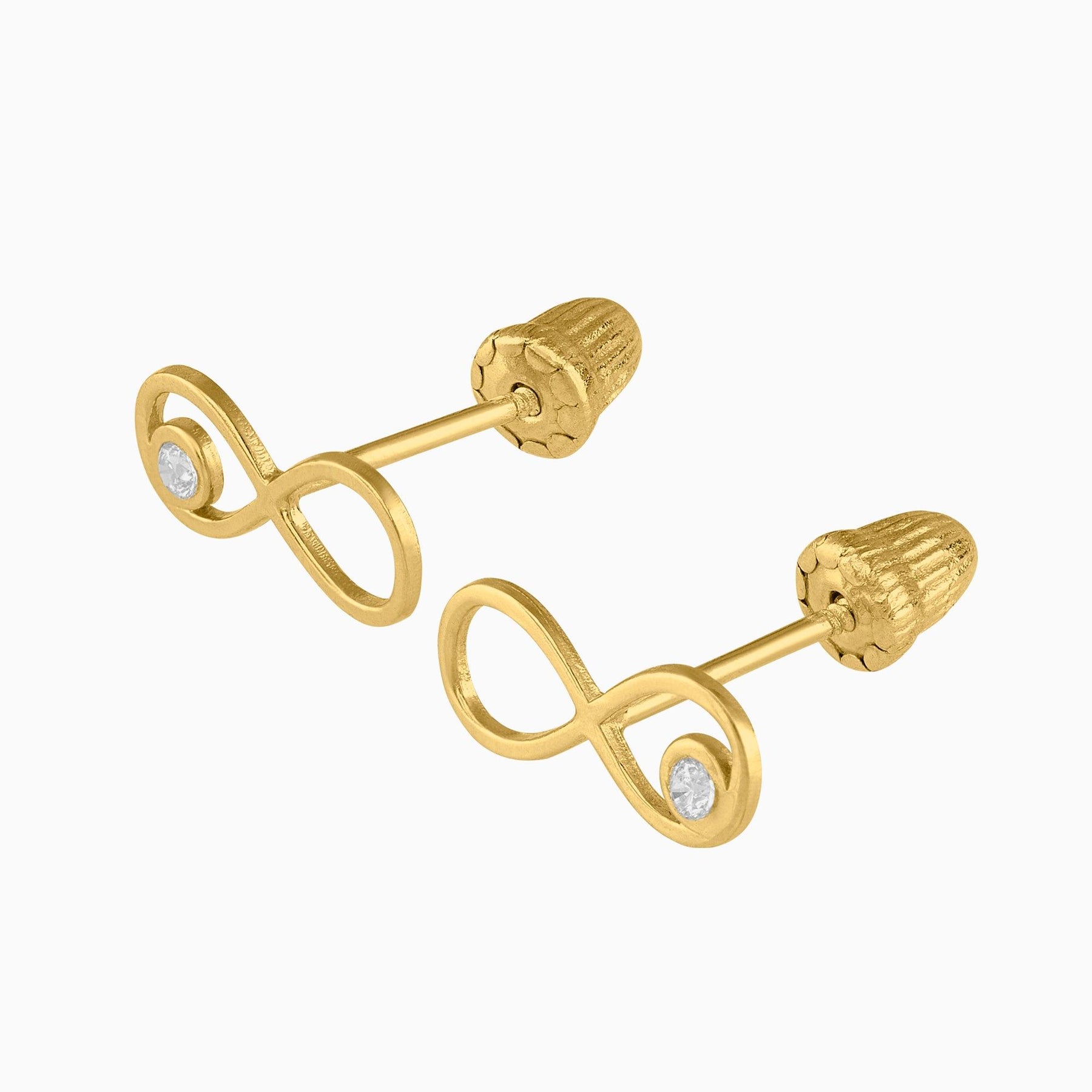 Broqueles Figura Infinito Oro 14k con Circonia + Estuche | broquel de oro | Maestros Joyeros
