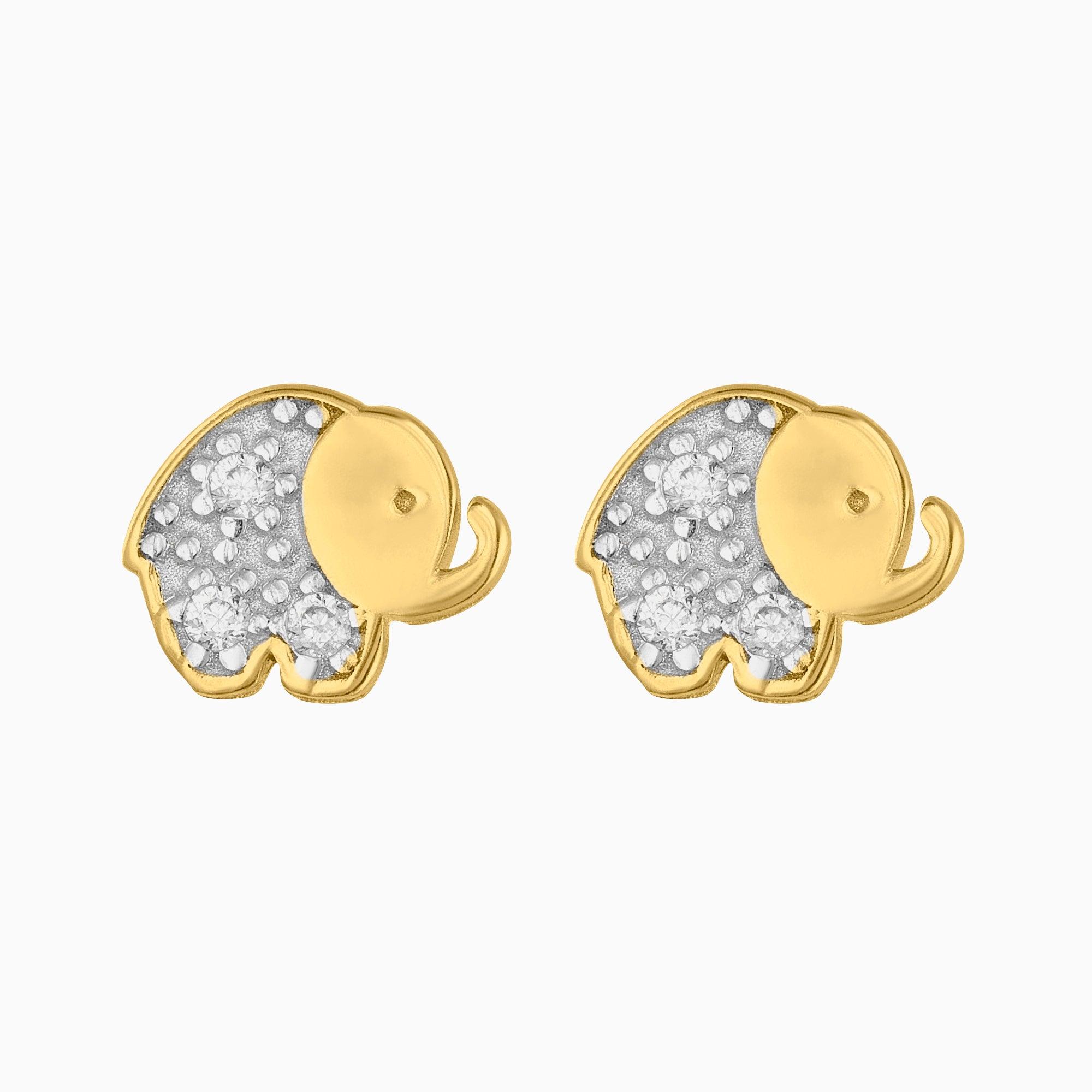 Broqueles Elefante Oro 14k con Circonias + Estuche | broquel de oro | Maestros Joyeros