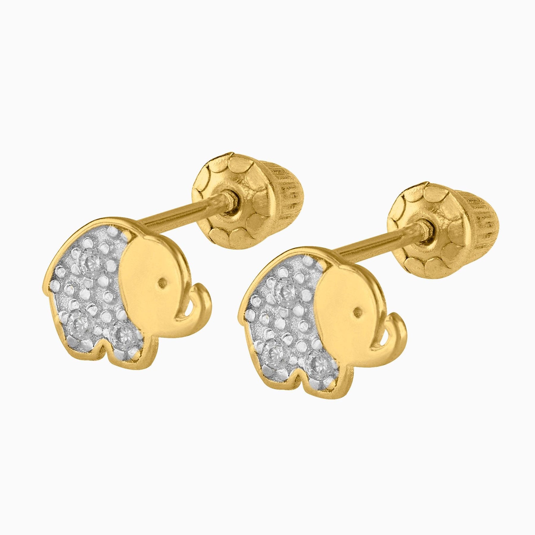 Broqueles Elefante Oro 14k con Circonias + Estuche | broquel de oro | Maestros Joyeros