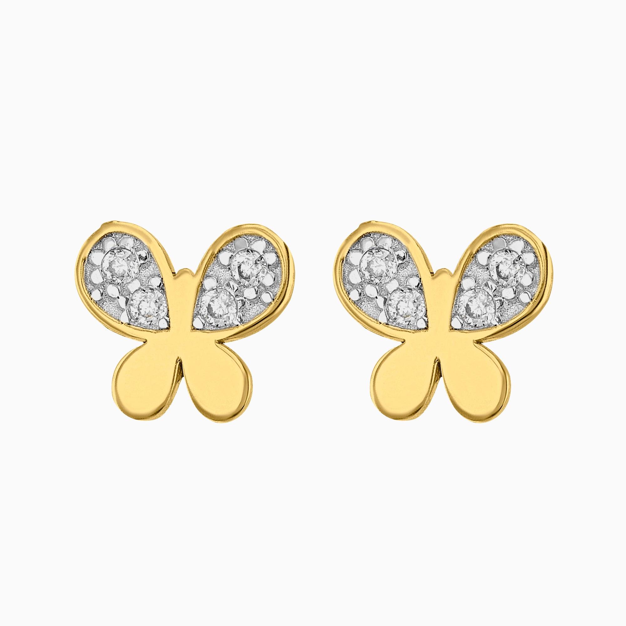 Broqueles Mariposa  Oro 14k con Circonias