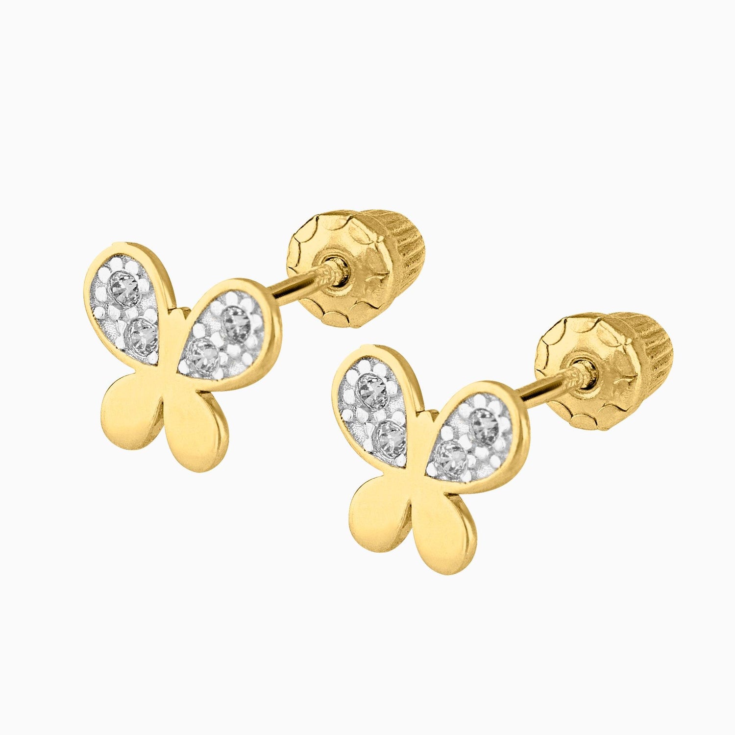 Broqueles Mariposa  Oro 14k con Circonias + Estuche | broquel de oro | Maestros Joyeros