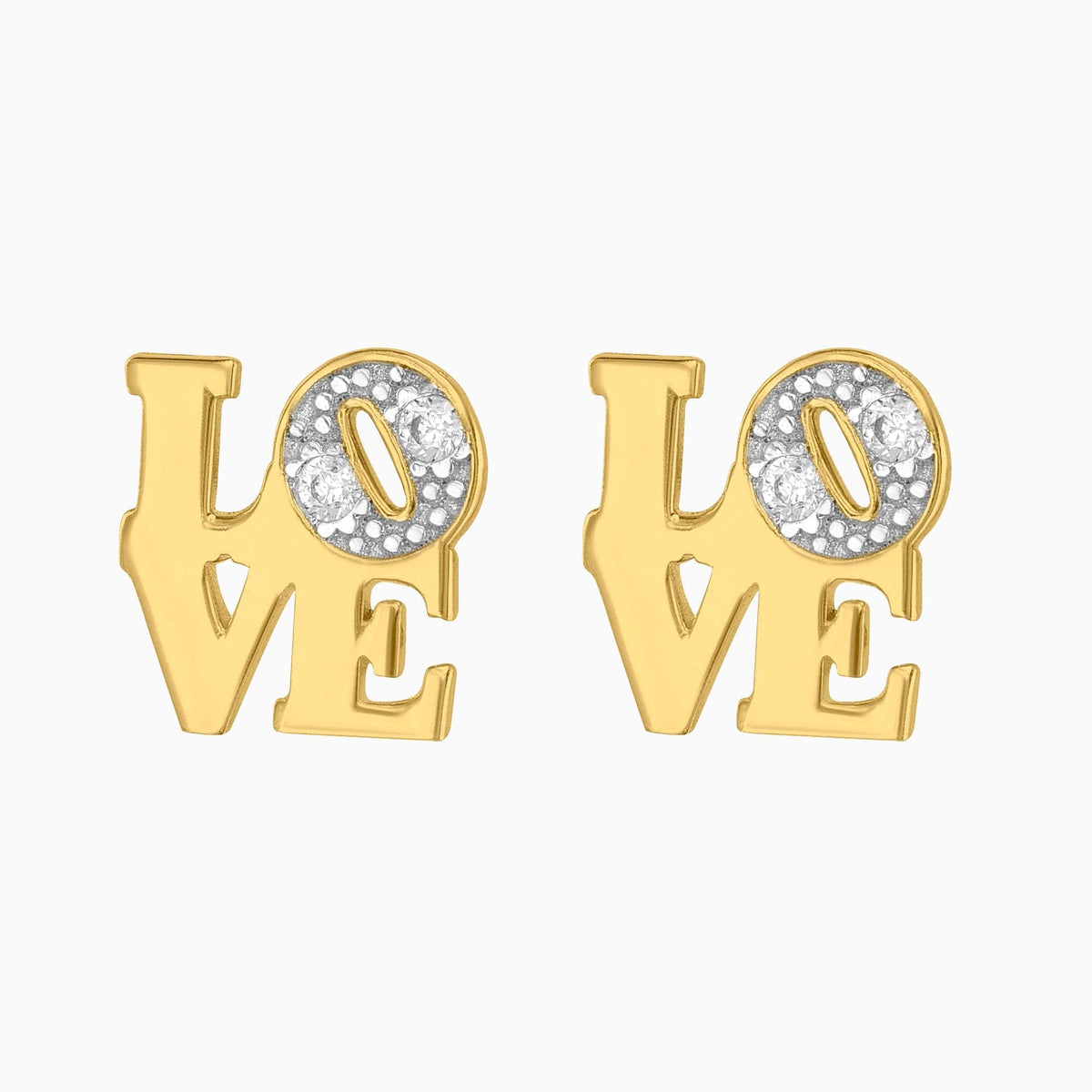 Broqueles "Love" Oro 14k con Circonias + Estuche | broquel de oro | Maestros Joyeros