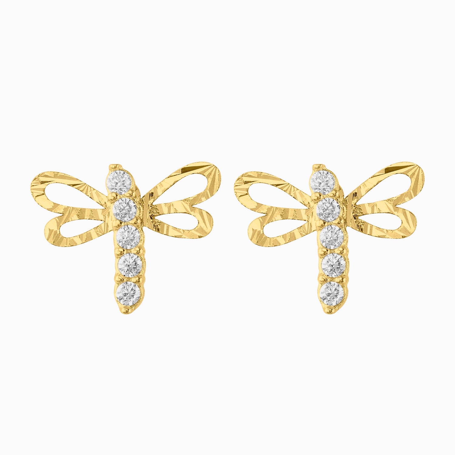 Broqueles libélula + 5 zirconias suizas 0.8 mm 14k