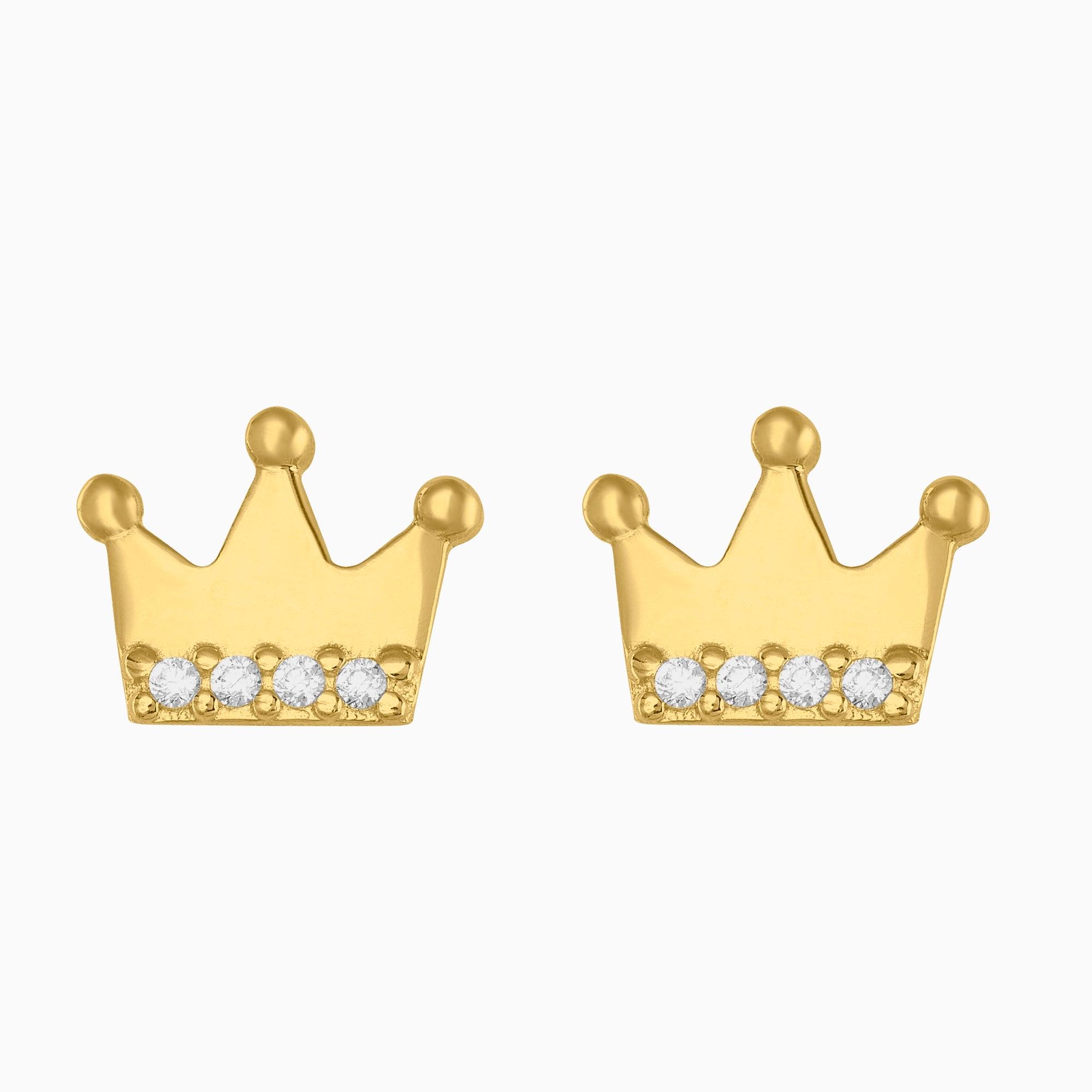 Broqueles Corona Oro Amarillo 14k con Circonias + Estuche | broquel de oro | Maestros Joyeros