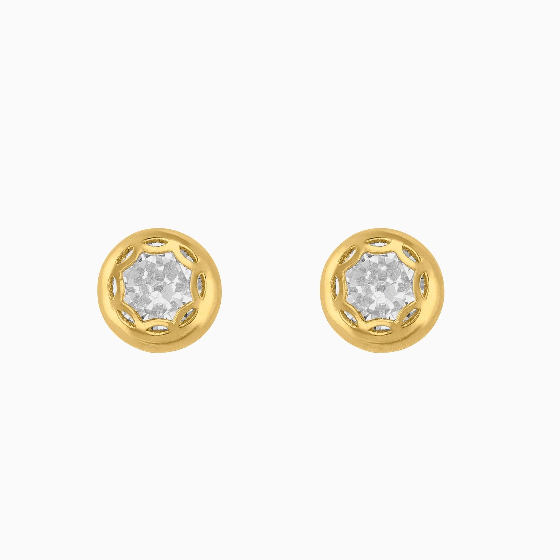 Broqueles Solitario Oro Amarillo 14k con Circonia + Estuche | broquel de oro | Maestros Joyeros