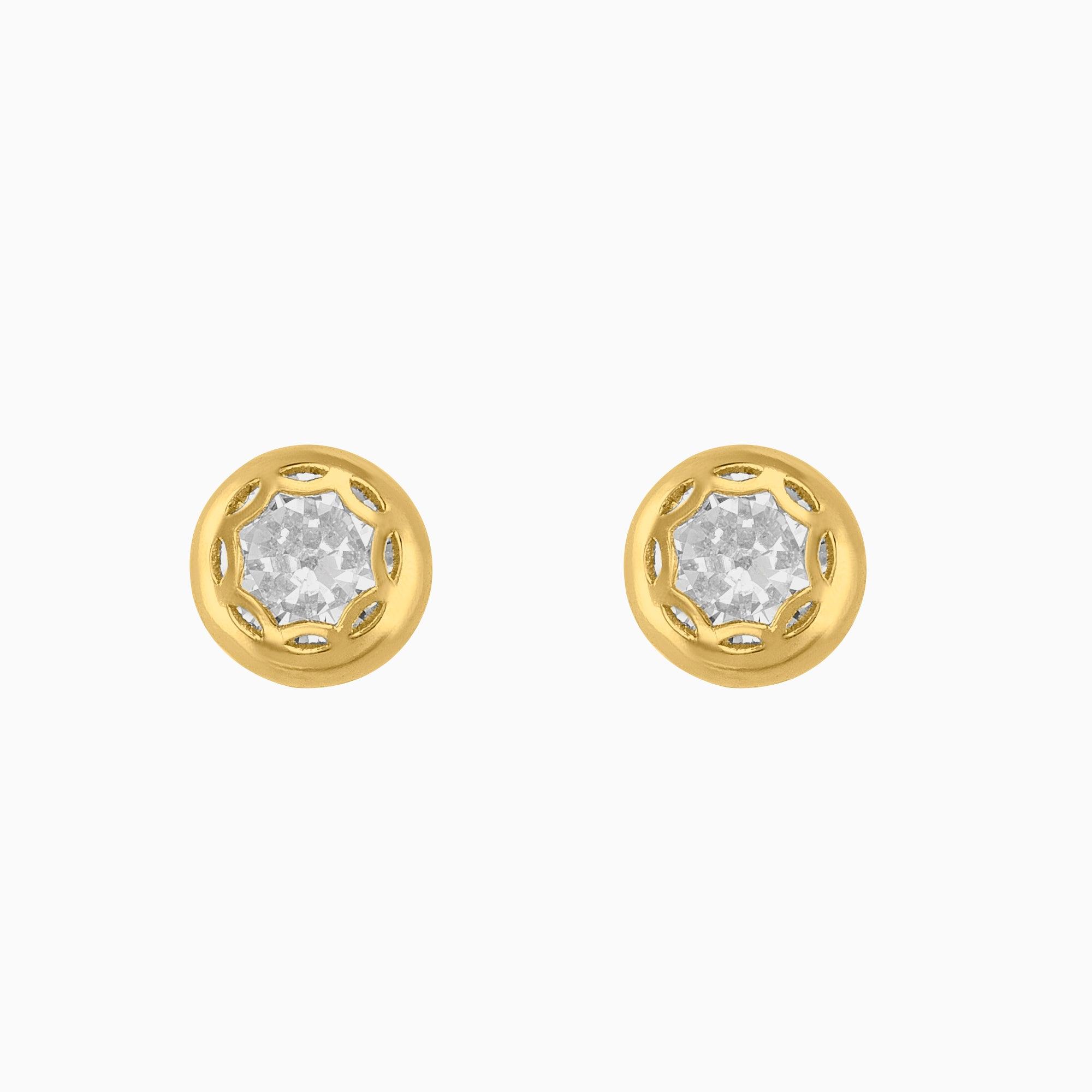 Broqueles Solitario Oro Amarillo 14k con Circonia + Estuche | broquel de oro | Maestros Joyeros