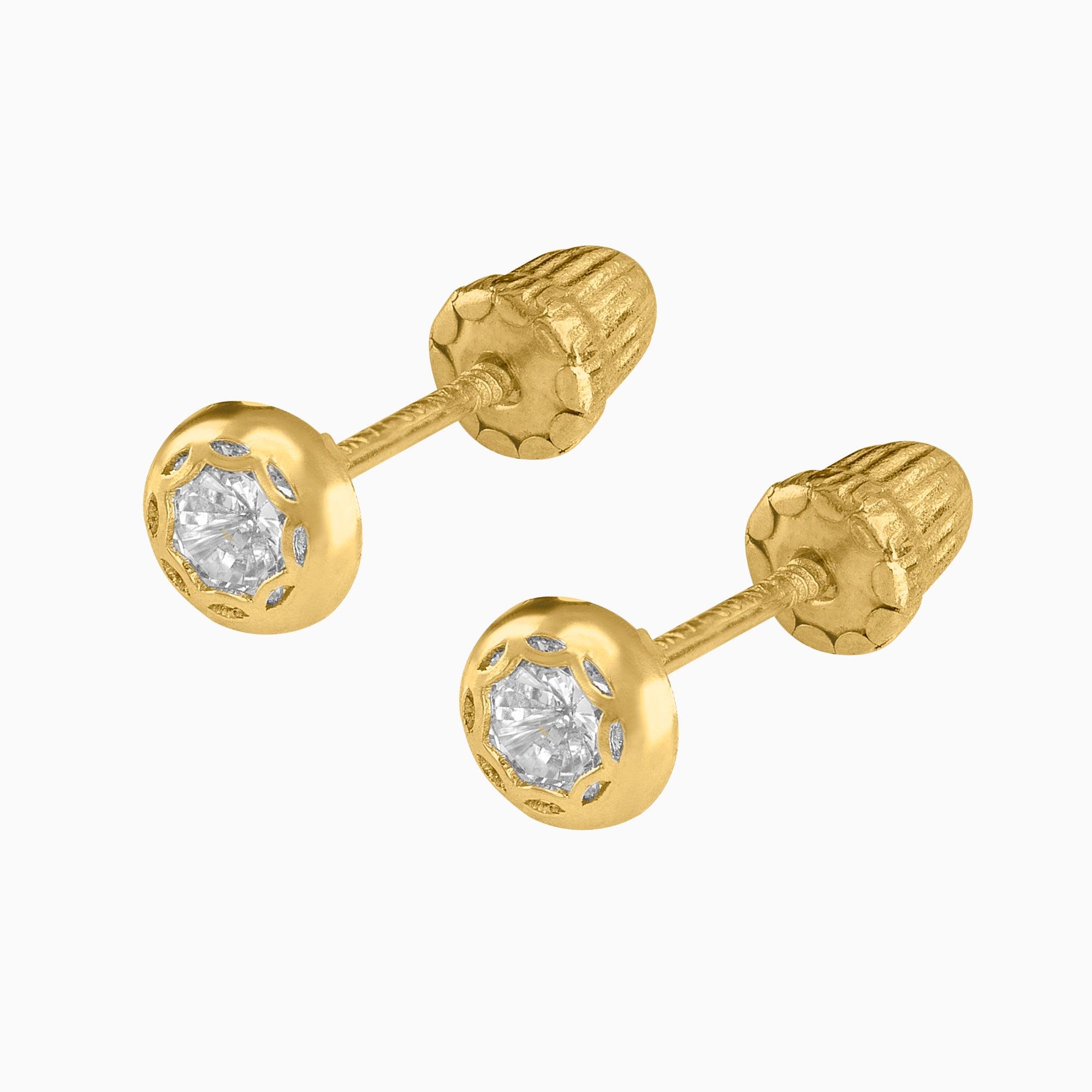 Broqueles Solitario Oro Amarillo 14k con Circonia + Estuche | broquel de oro | Maestros Joyeros