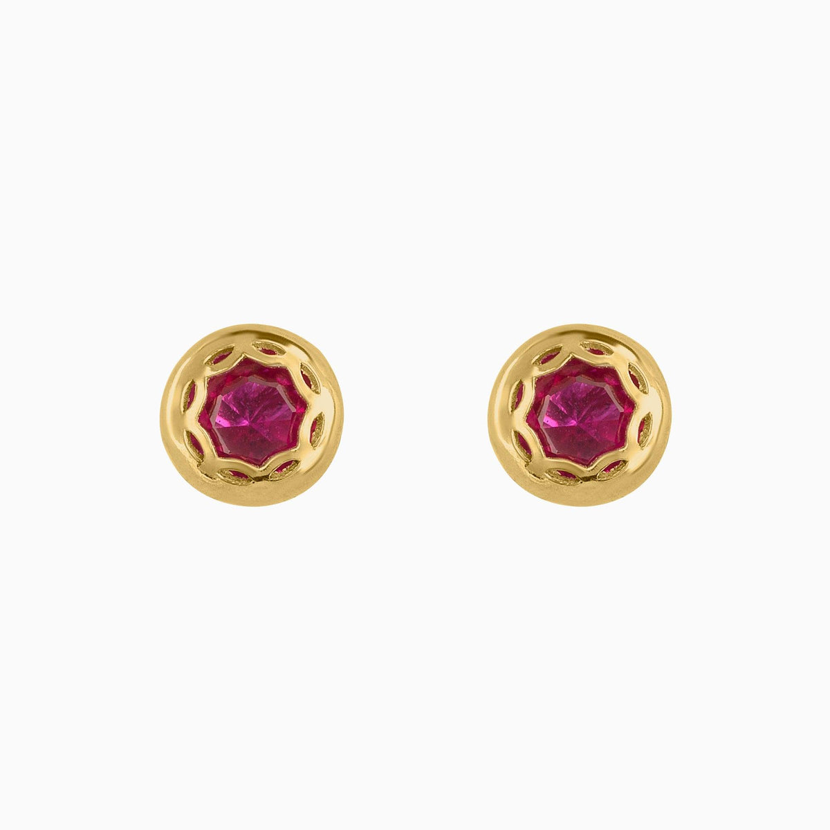 Broqueles Solitarios Oro Amarillo 14k Circonia Roja + Estuche | broquel de oro | Maestros Joyeros
