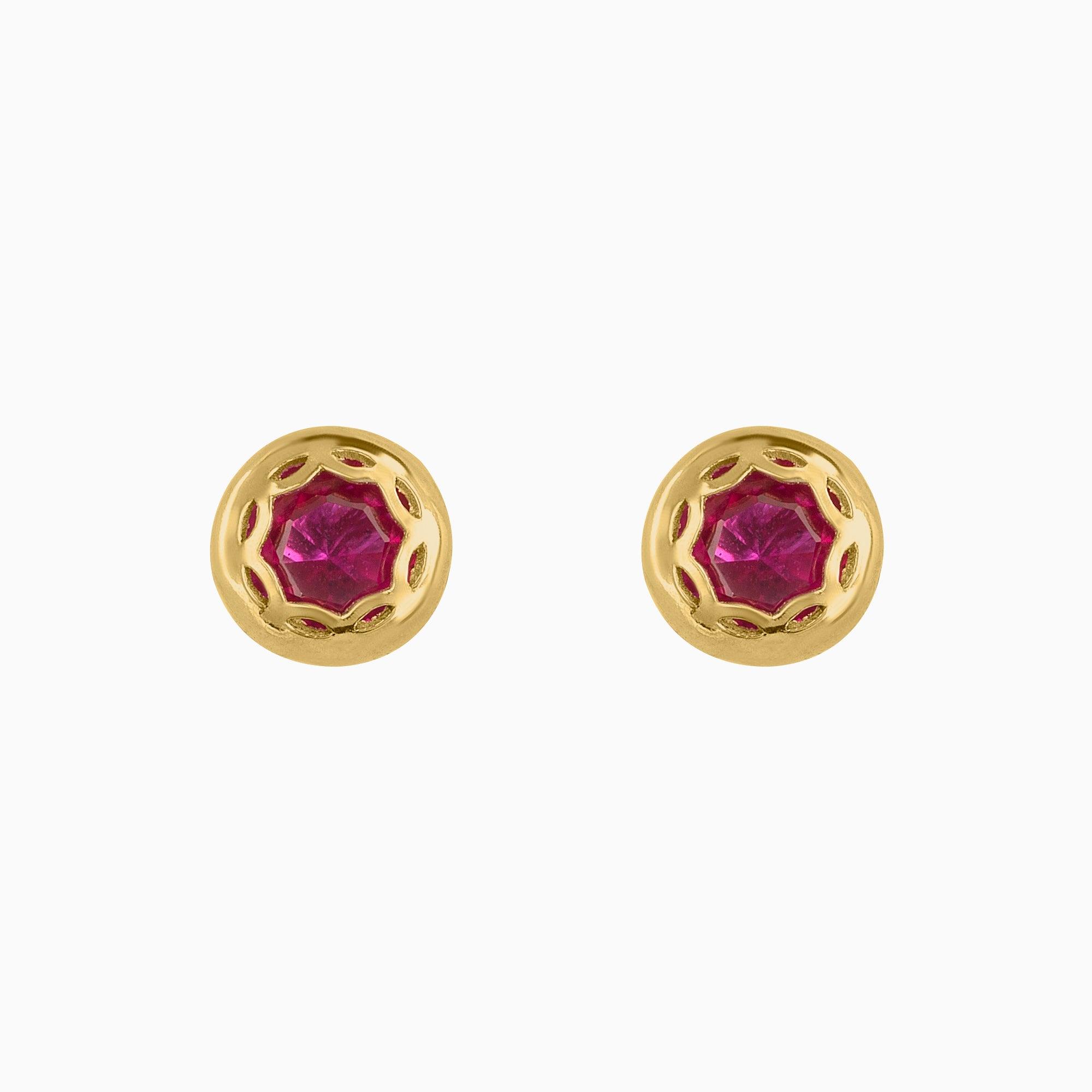Broqueles Solitarios Oro Amarillo 14k Circonia Roja + Estuche | broquel de oro | Maestros Joyeros