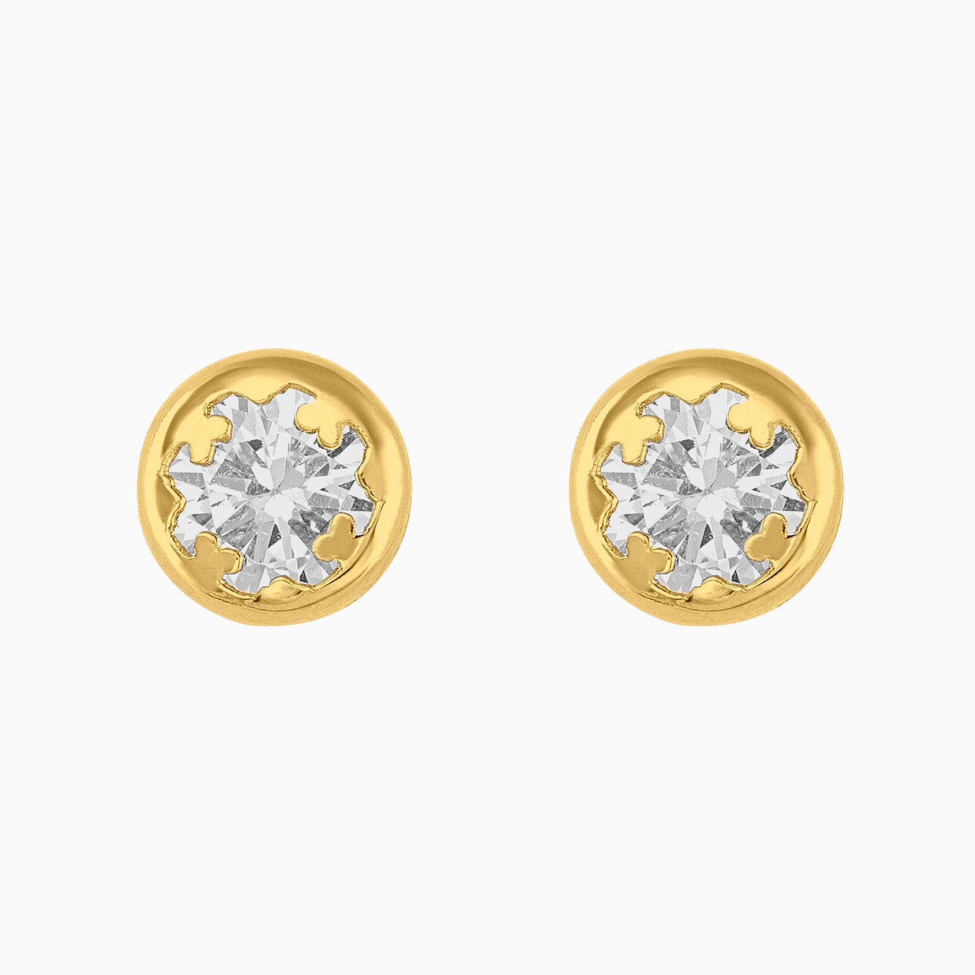 Broqueles Solitarios Oro Amarillo 14k con Circonia  + Estuche | broquel de oro | Maestros Joyeros