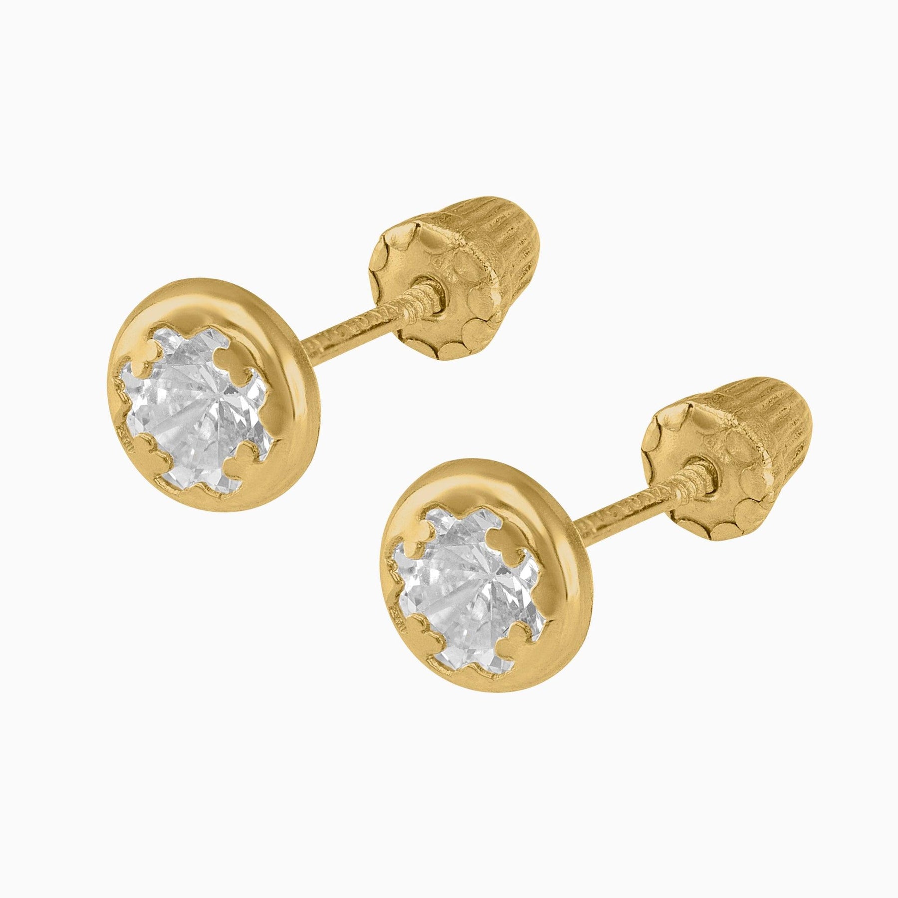 Broqueles Solitarios Oro Amarillo 14k con Circonia  + Estuche | broquel de oro | Maestros Joyeros
