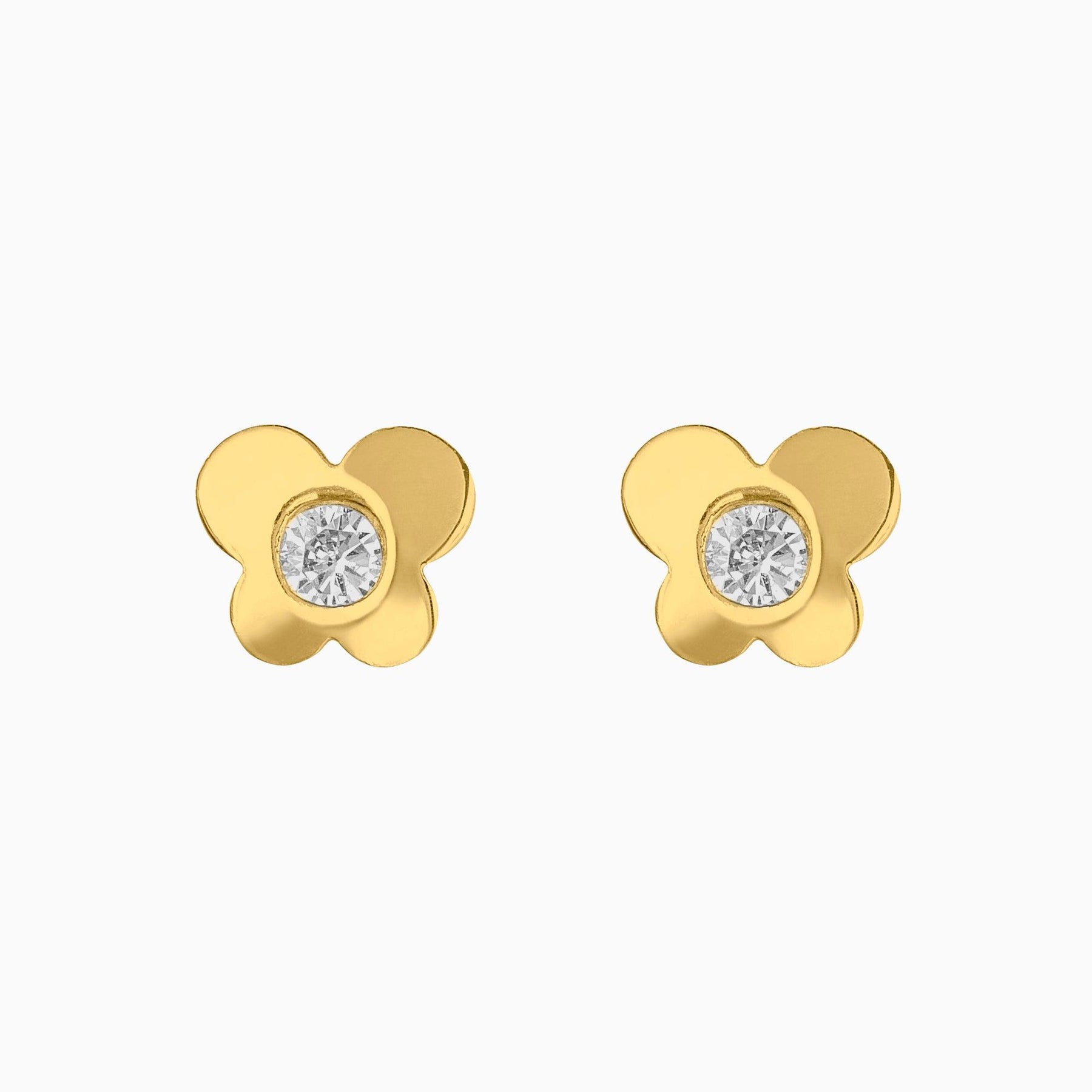 Broqueles Mariposa Oro Amarillo 14k con Circonias + Estuche | broquel de oro | Maestros Joyeros