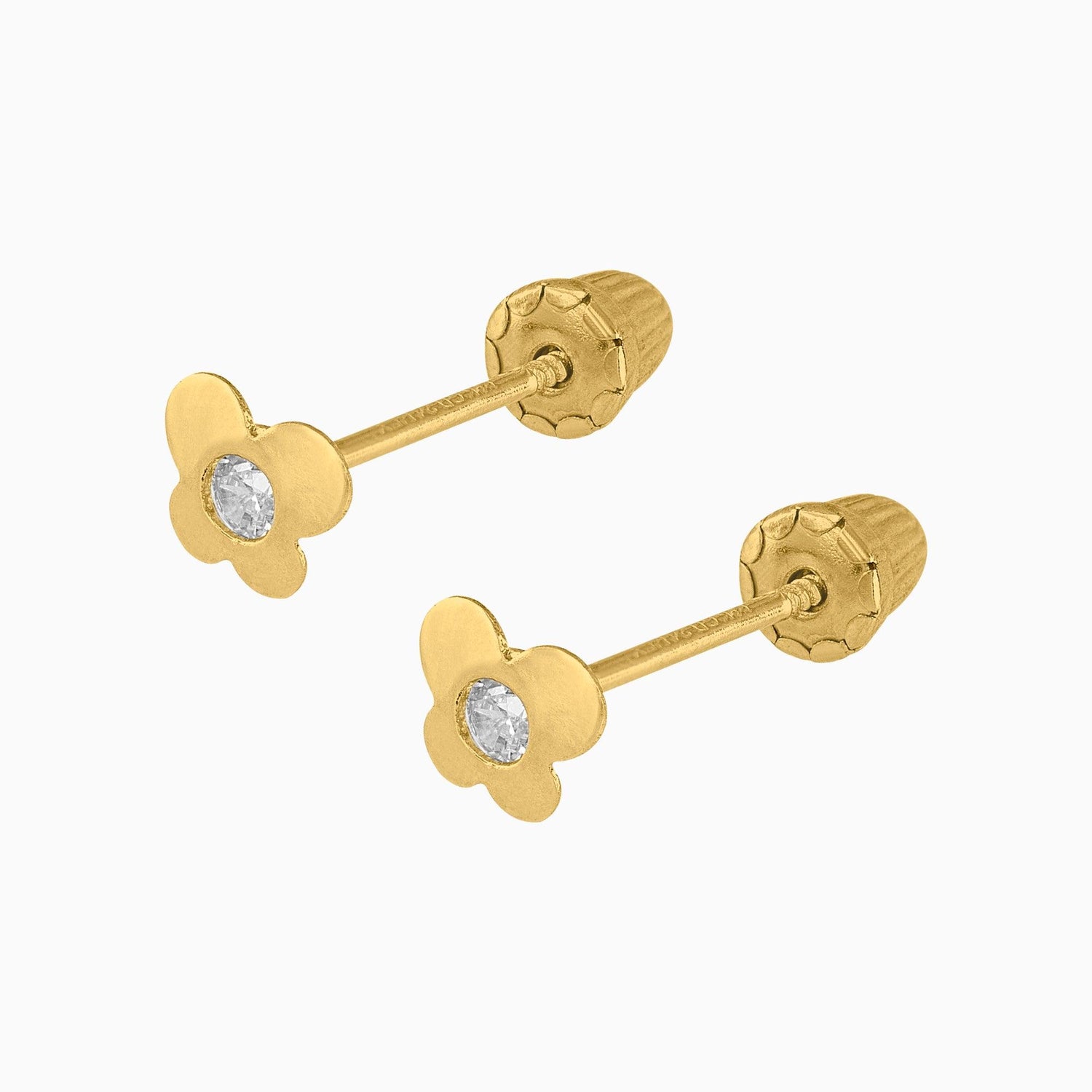 Broqueles Mariposa Oro Amarillo 14k con Circonias + Estuche | broquel de oro | Maestros Joyeros