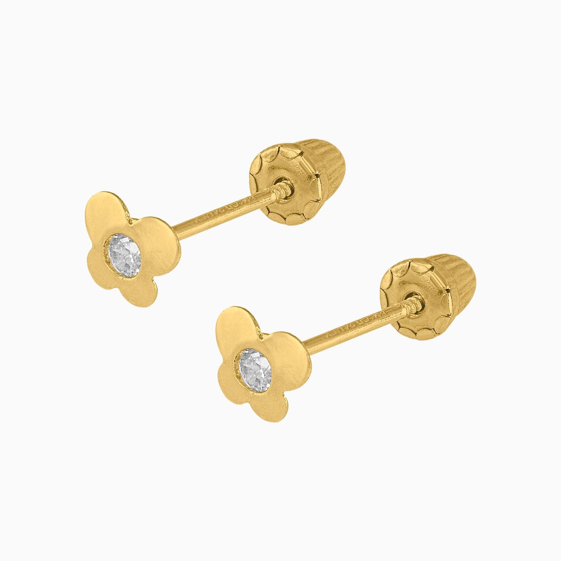 Broqueles Mariposa Oro Amarillo 14k con Circonias + Estuche | broquel de oro | Maestros Joyeros