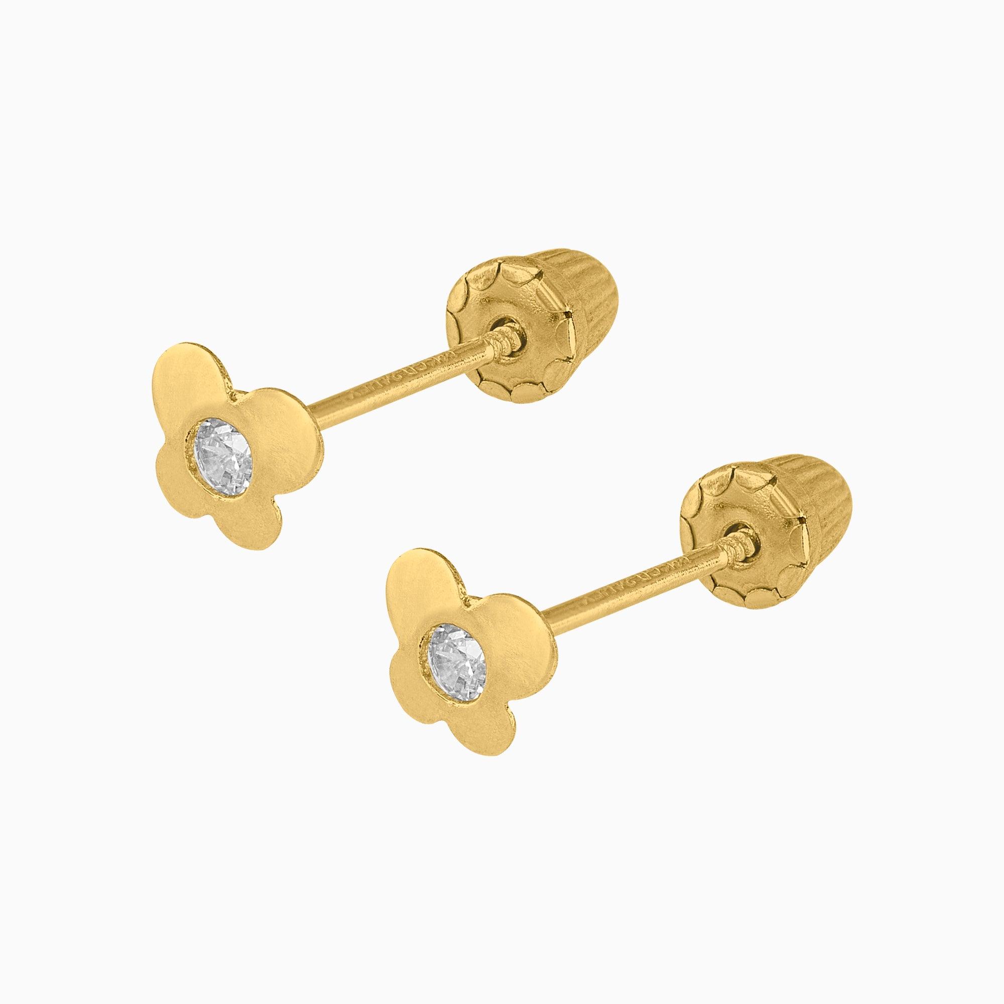 Broqueles Mariposa Oro Amarillo 14k con Circonias + Estuche | broquel de oro | Maestros Joyeros