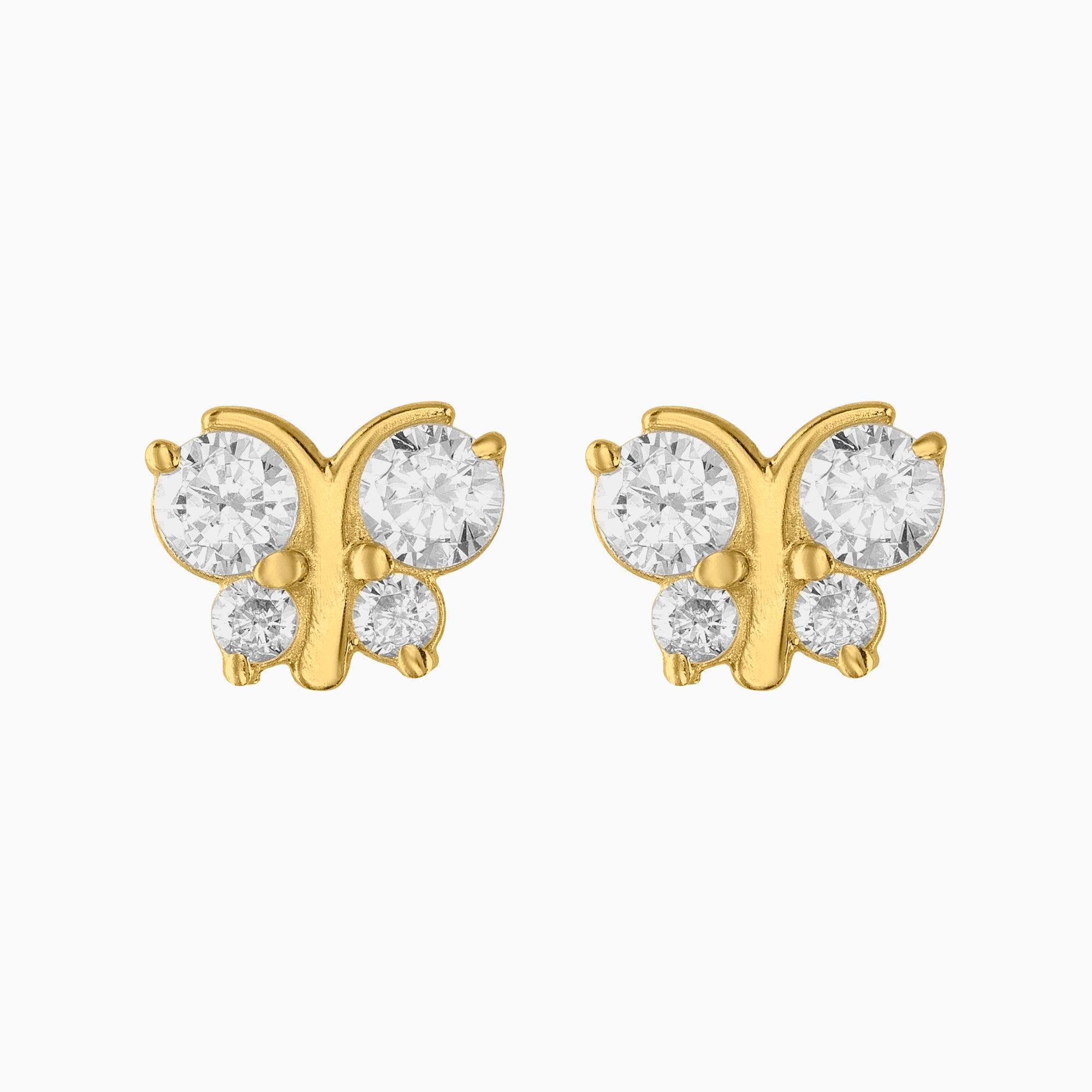 Broqueles Mariposa Oro Amarillo 14k con Circonias
