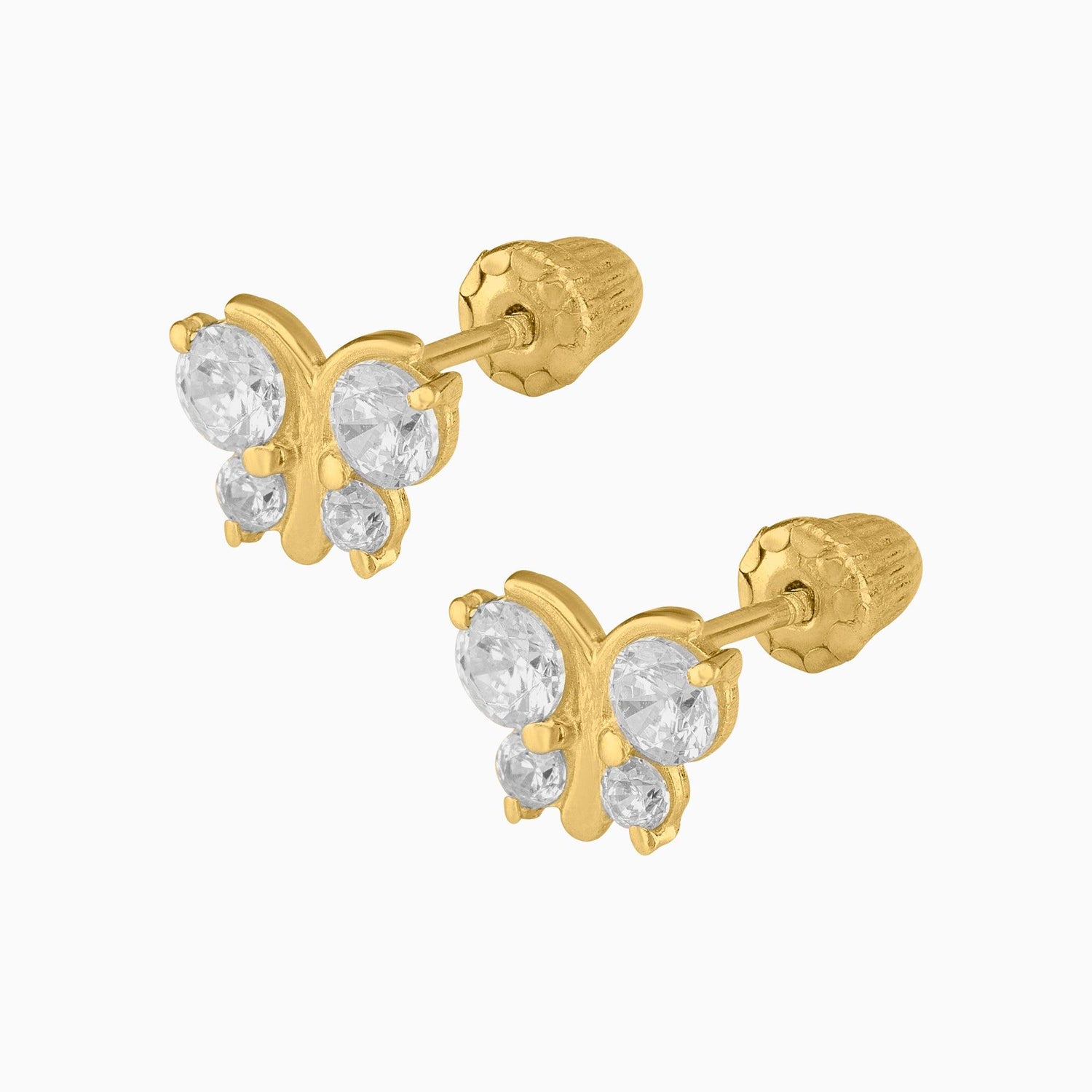 Broqueles Mariposa Oro Amarillo 14k con Circonias