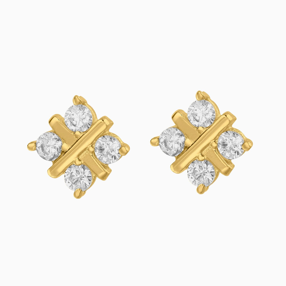 Broqueles Cruz Oro Amarillo 14k con Circonias + Estuche