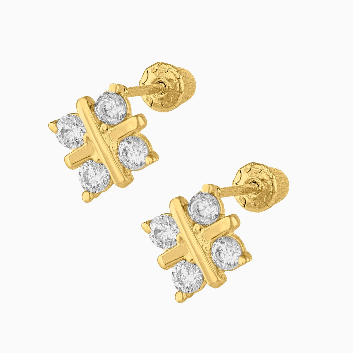 Broqueles Cruz Oro Amarillo 14k con Circonias + Estuche