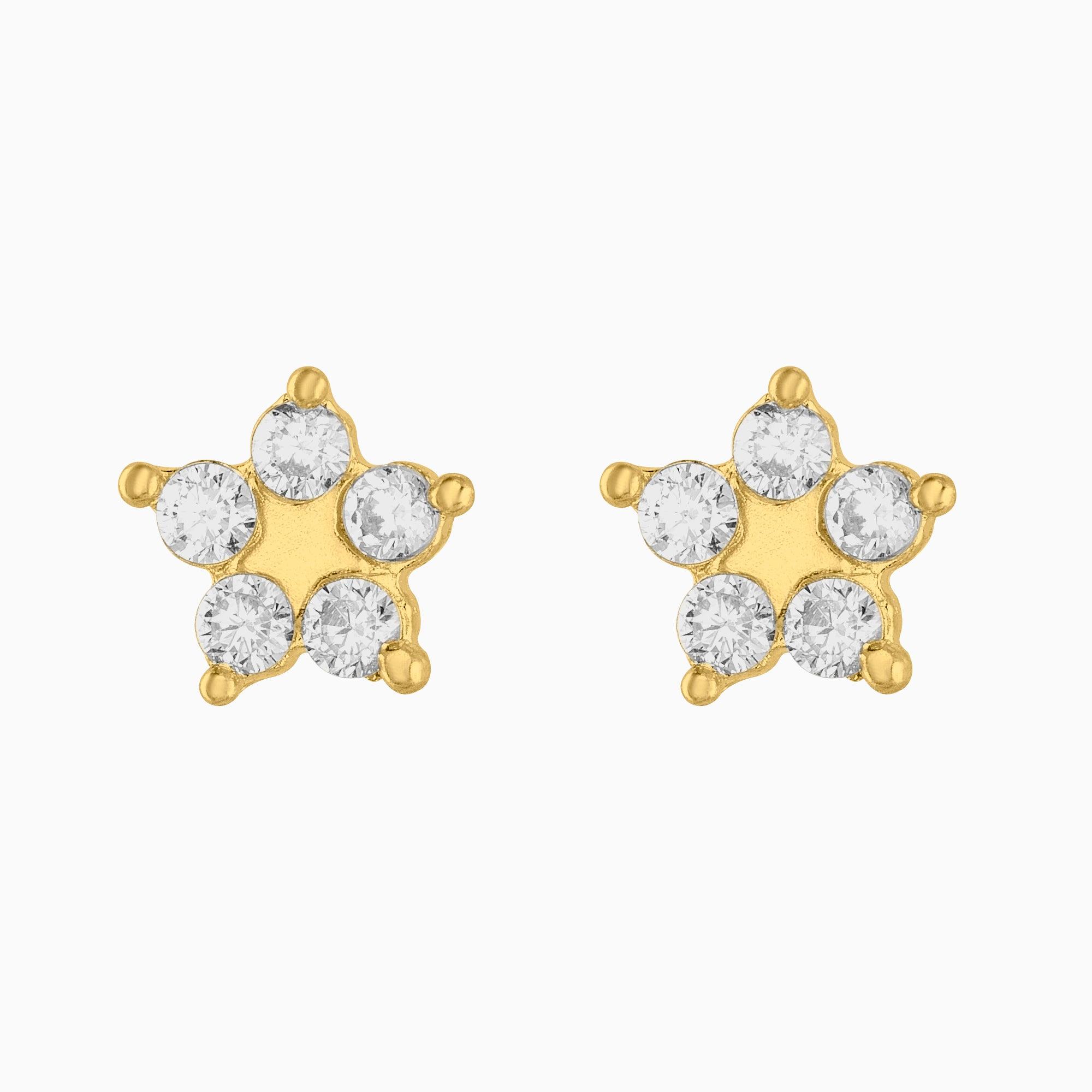 Broqueles Estrella Oro Amarillo 14k con Circonias + Estuche | broquel de oro | Maestros Joyeros