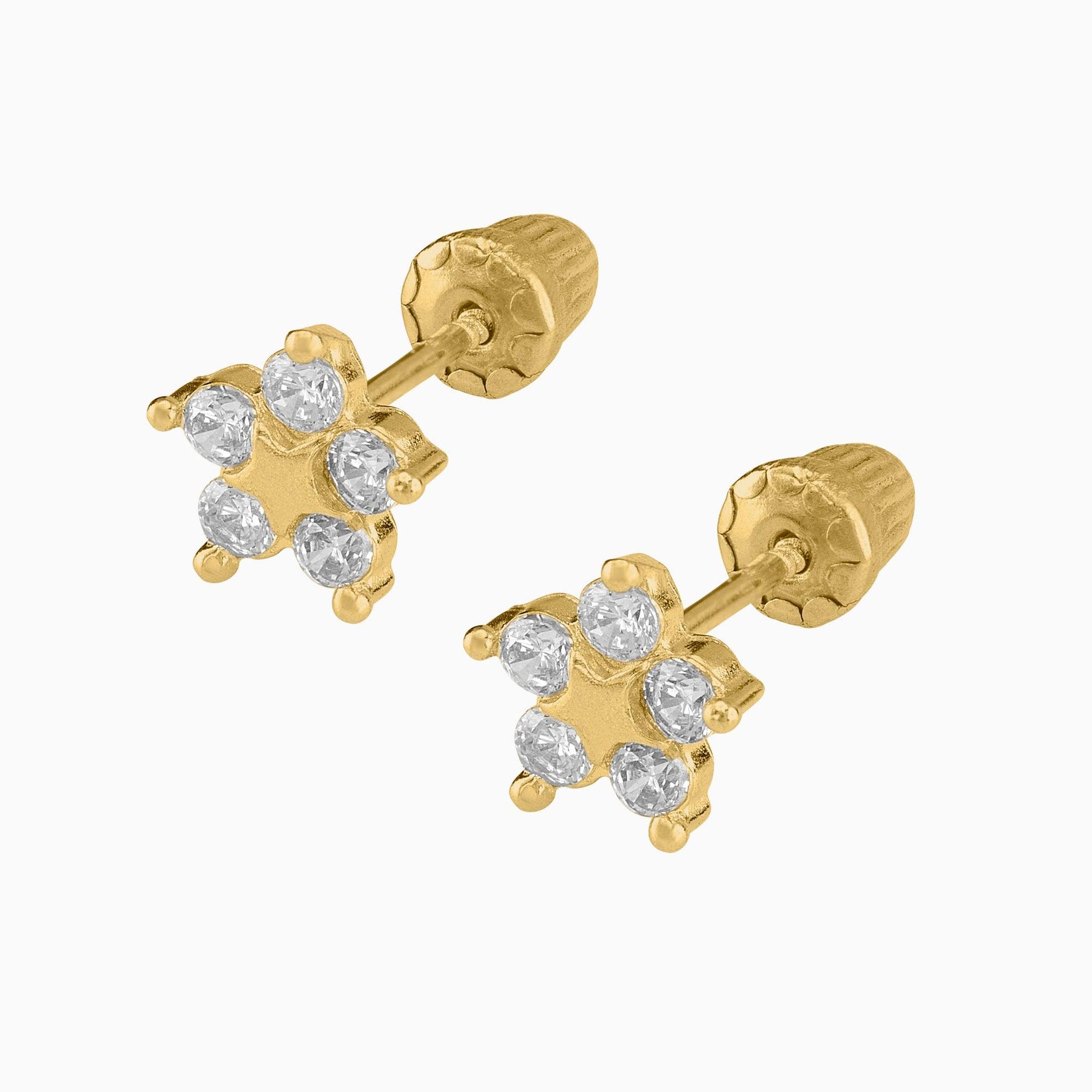 Broqueles Estrella Oro Amarillo 14k con Circonias + Estuche | broquel de oro | Maestros Joyeros