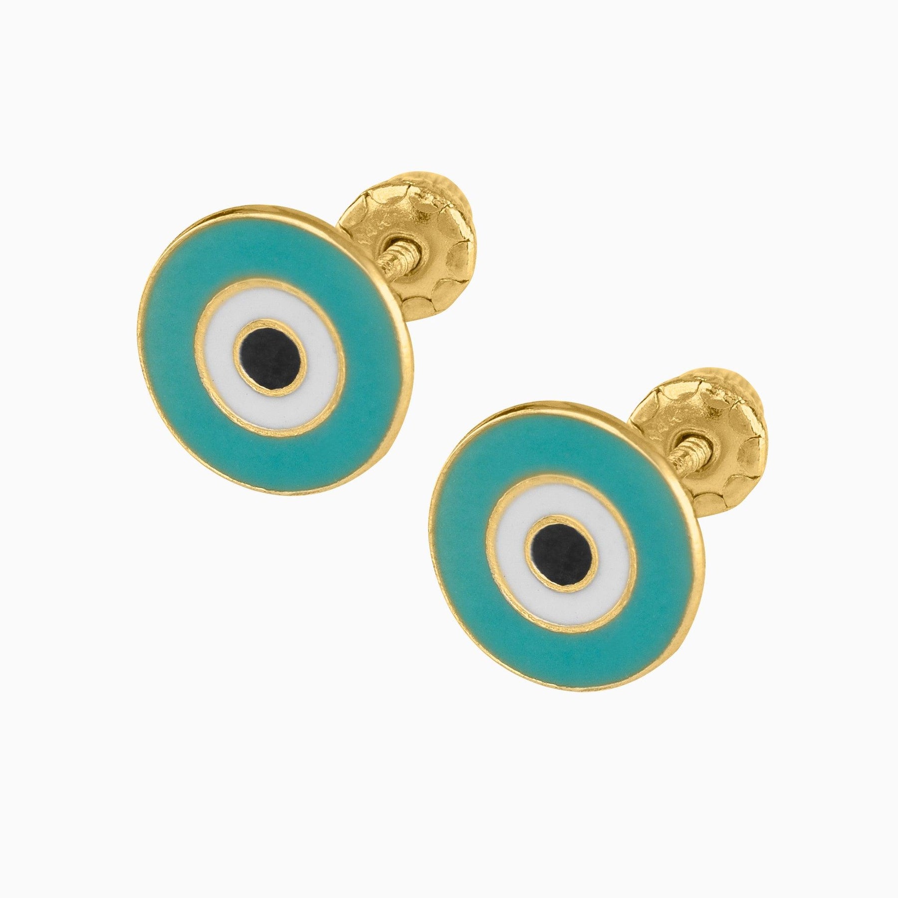 Broqueles Ojo Turco Oro Amarillo 14k + Estuche | broquel de oro | Maestros Joyeros