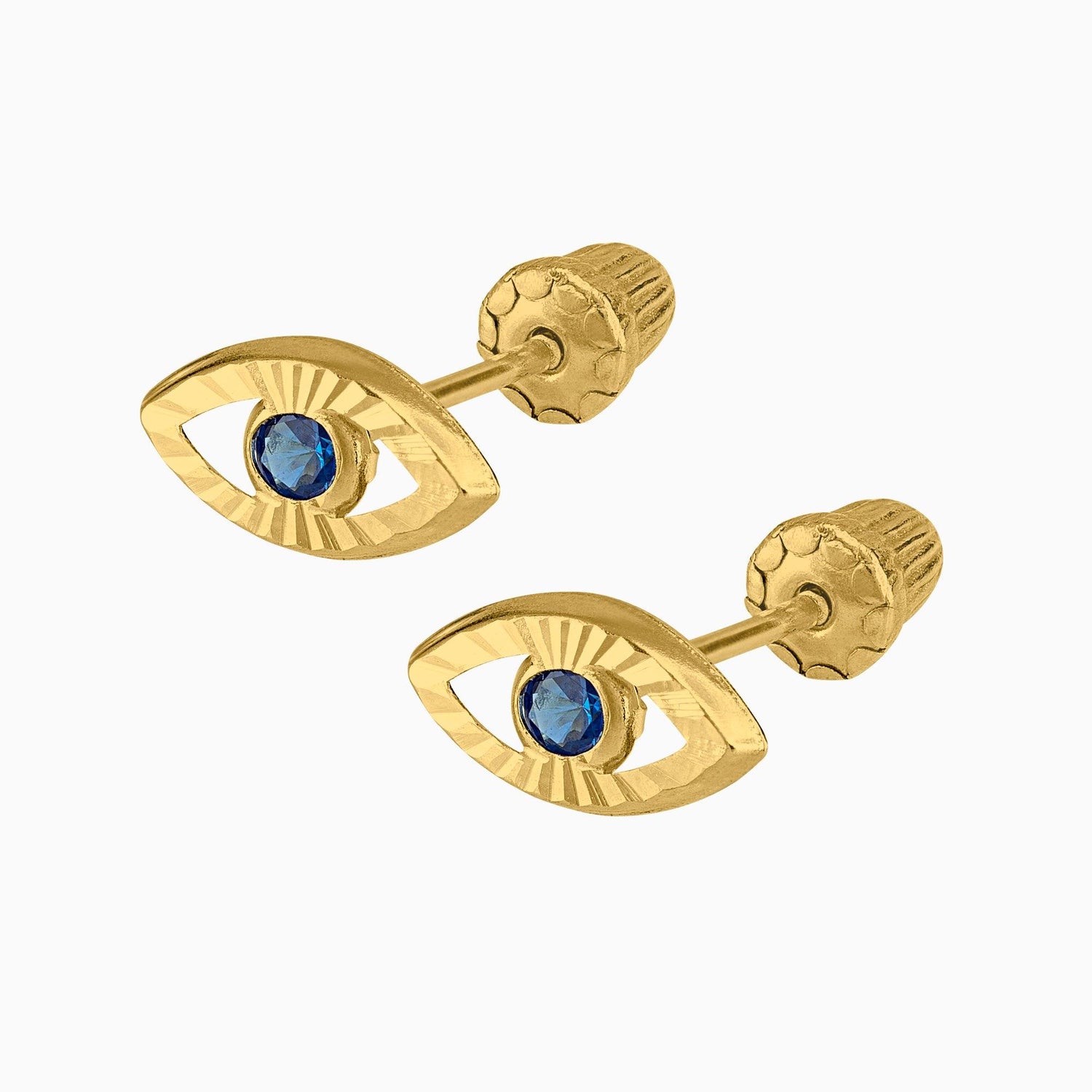 Broqueles Ojo Turco Oro Amarillo 14k con Circonia Azul