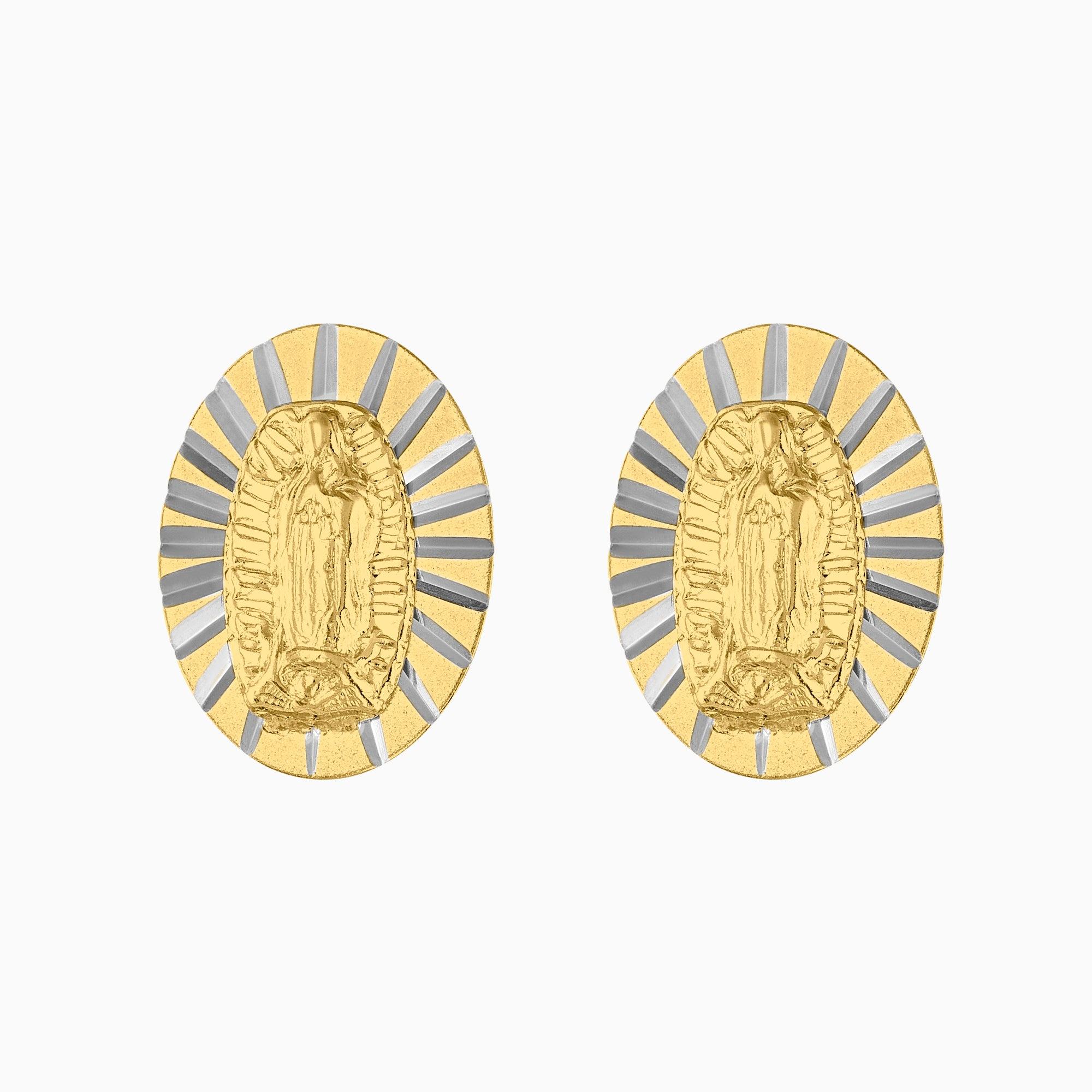 Broqueles Oro 14k Figura Virgen + Estuche | broquel de oro | Maestros Joyeros