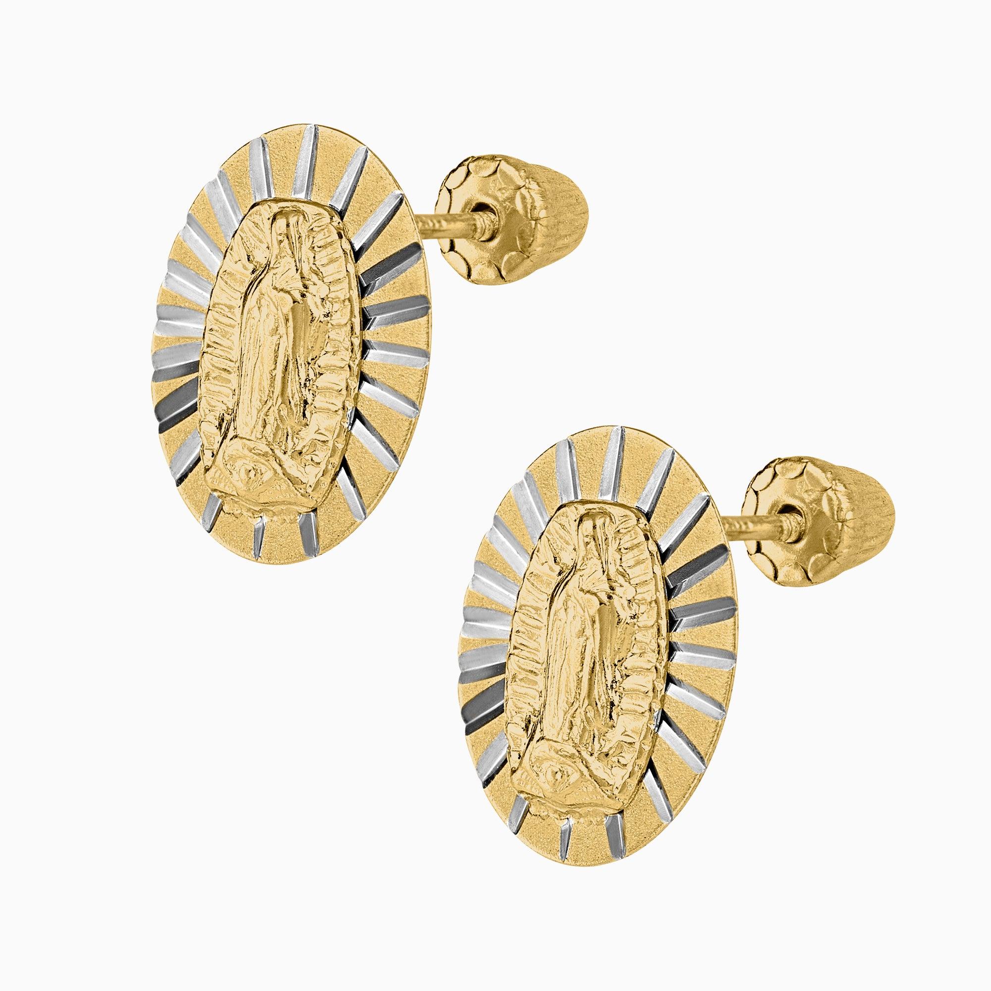 Broqueles Oro 14k Figura Virgen + Estuche | broquel de oro | Maestros Joyeros