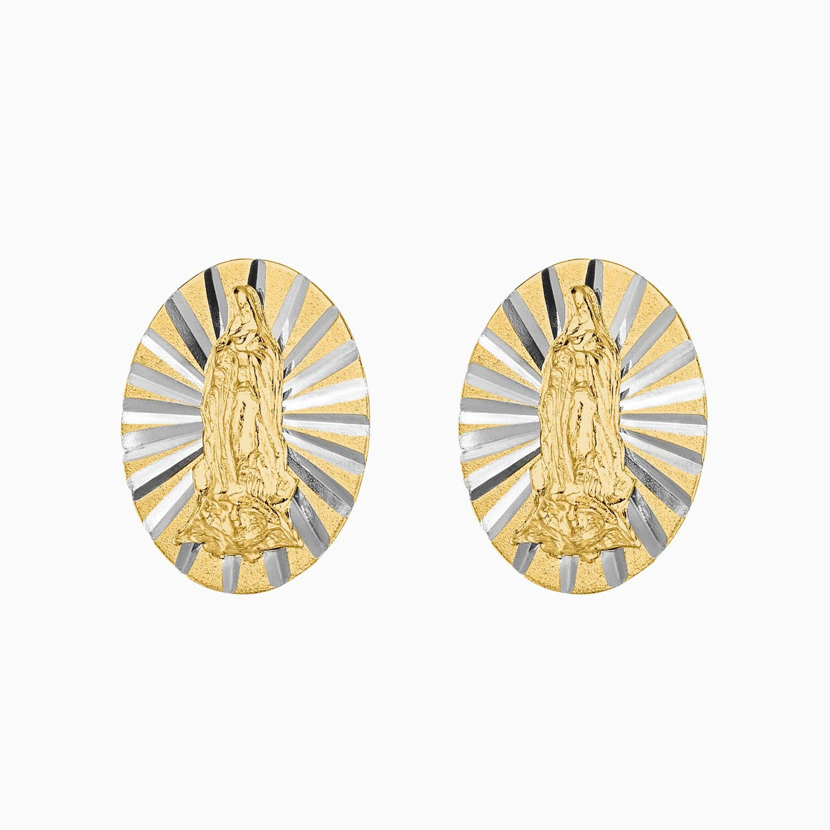 Broqueles Imagen Virgen Diamantados  Oro Amarillo 14k + Estuche | broquel de oro | Maestros Joyeros