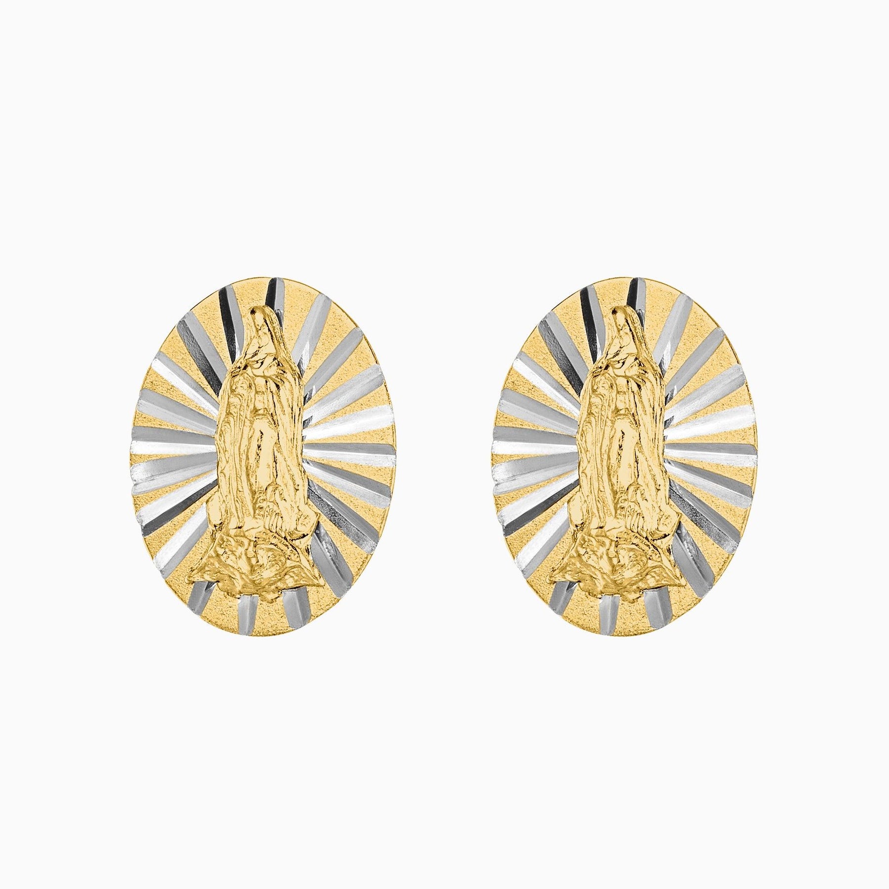 Broqueles Imagen Virgen Diamantados  Oro Amarillo 14k + Estuche | broquel de oro | Maestros Joyeros