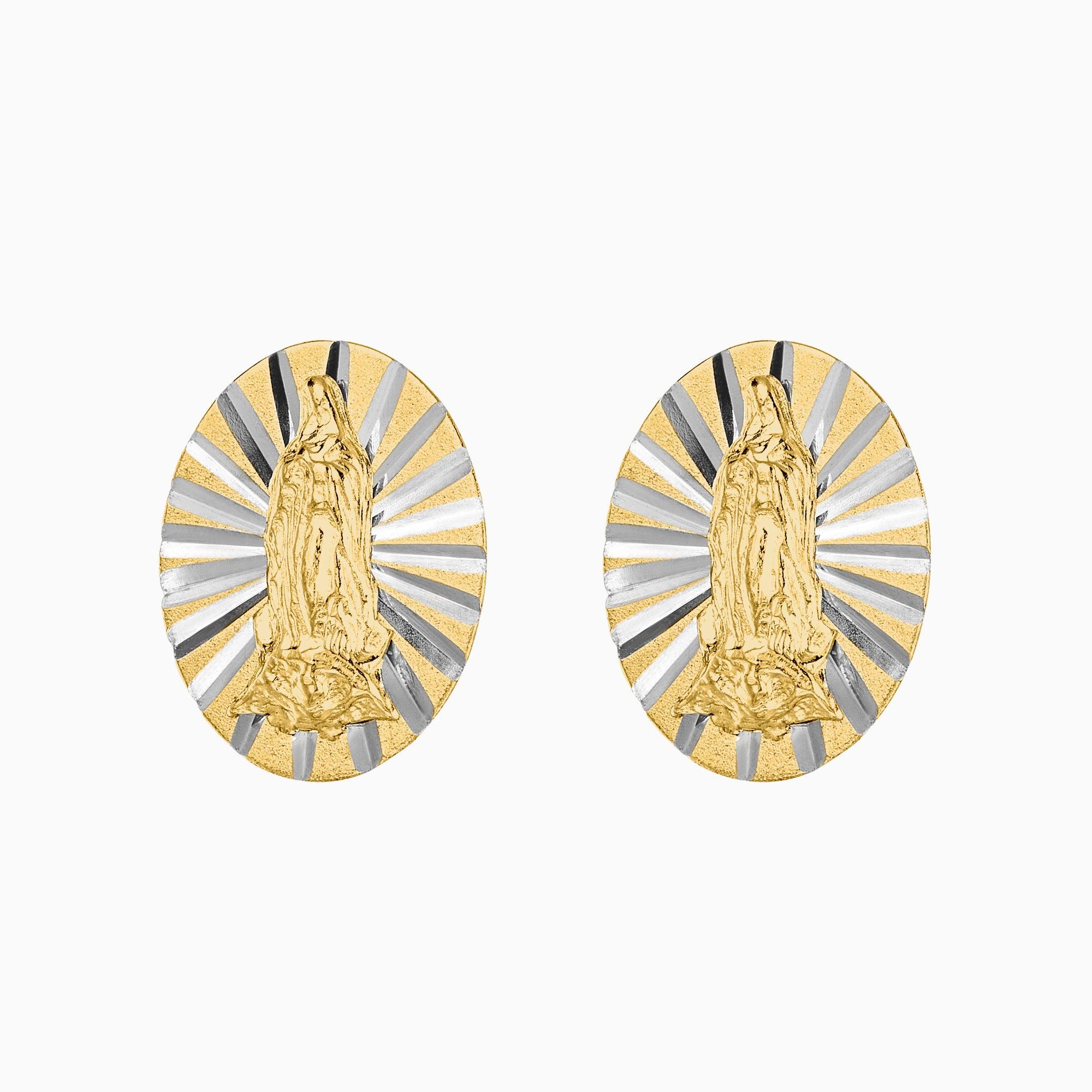 Broqueles Imagen Virgen Diamantados  Oro Amarillo 14k + Estuche | broquel de oro | Maestros Joyeros