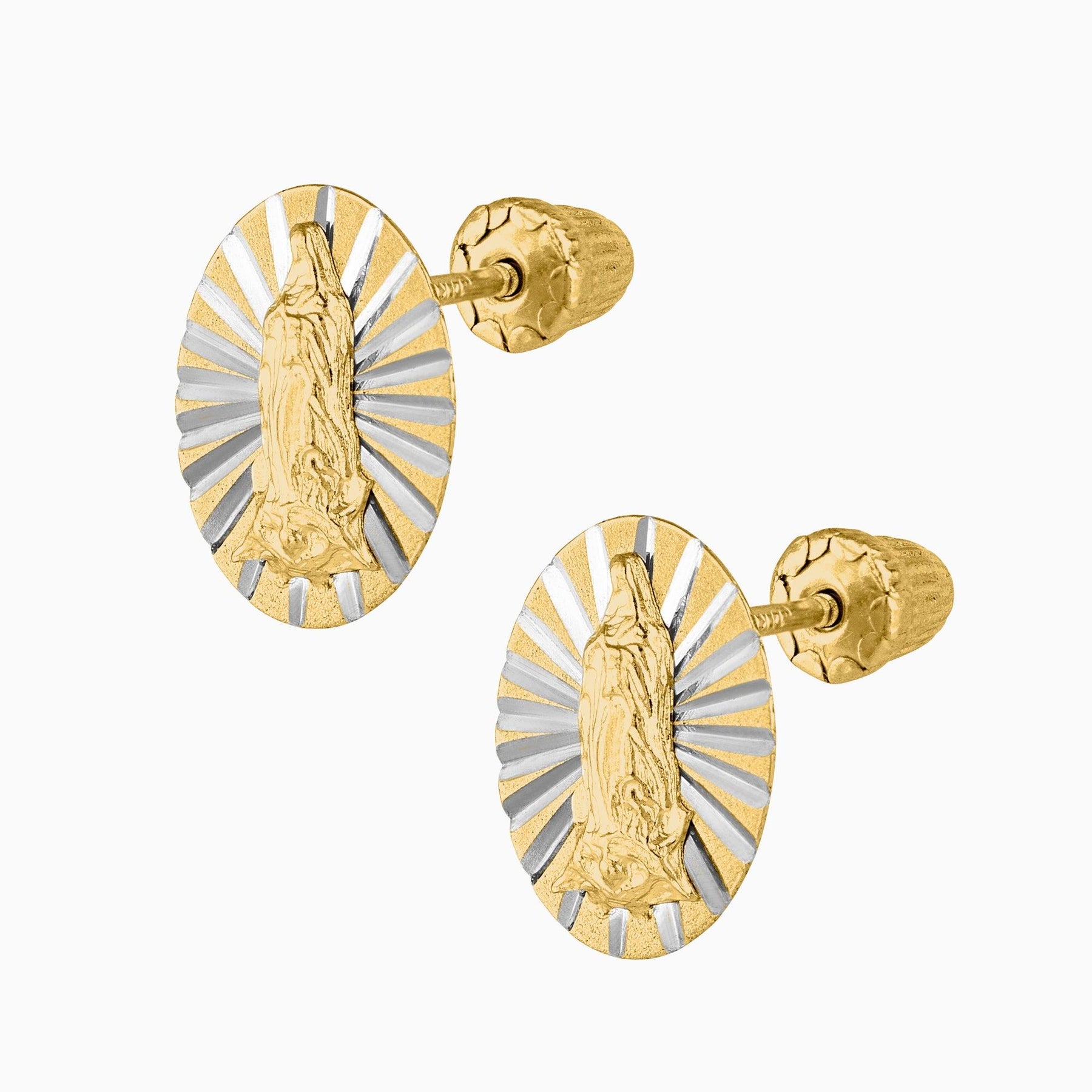 Broqueles Imagen Virgen Diamantados  Oro Amarillo 14k + Estuche | broquel de oro | Maestros Joyeros