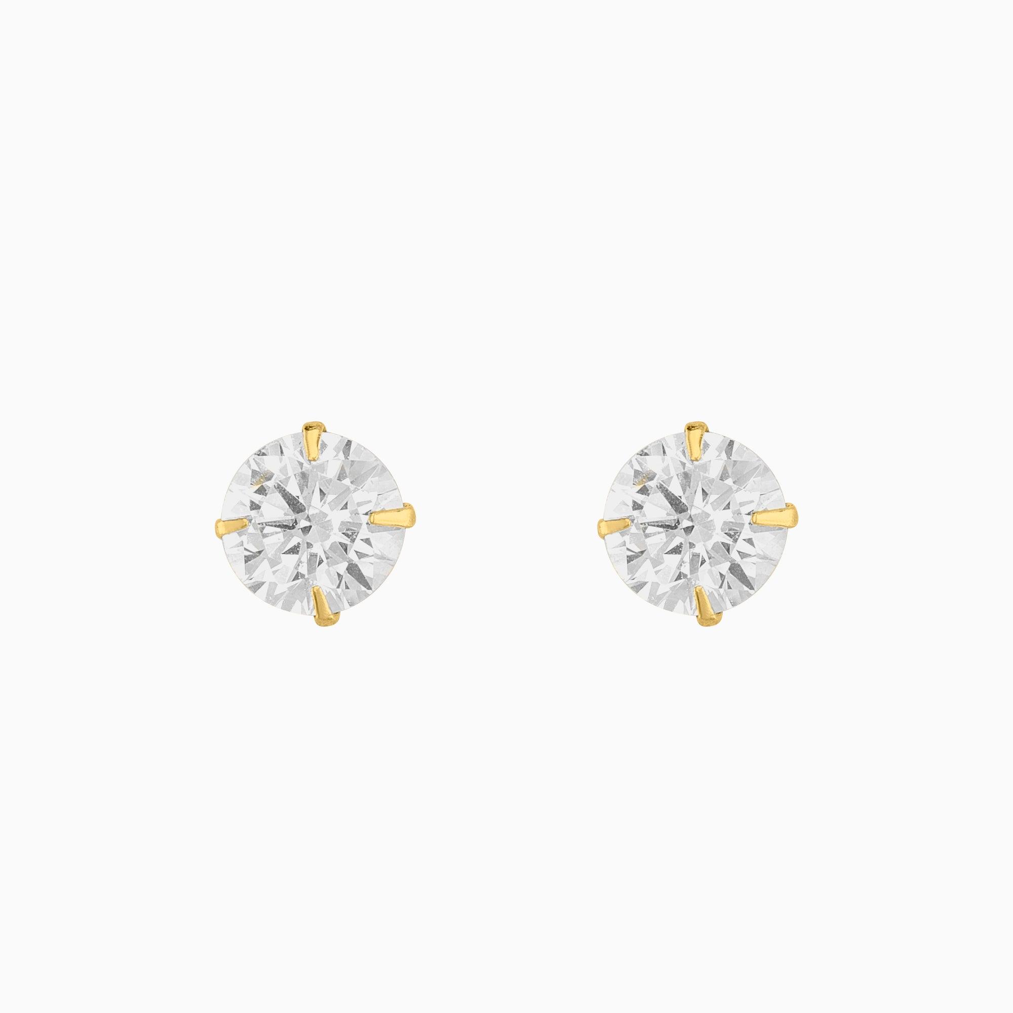 Broqueles Solitarios Oro Amarillo 14k con Circonia