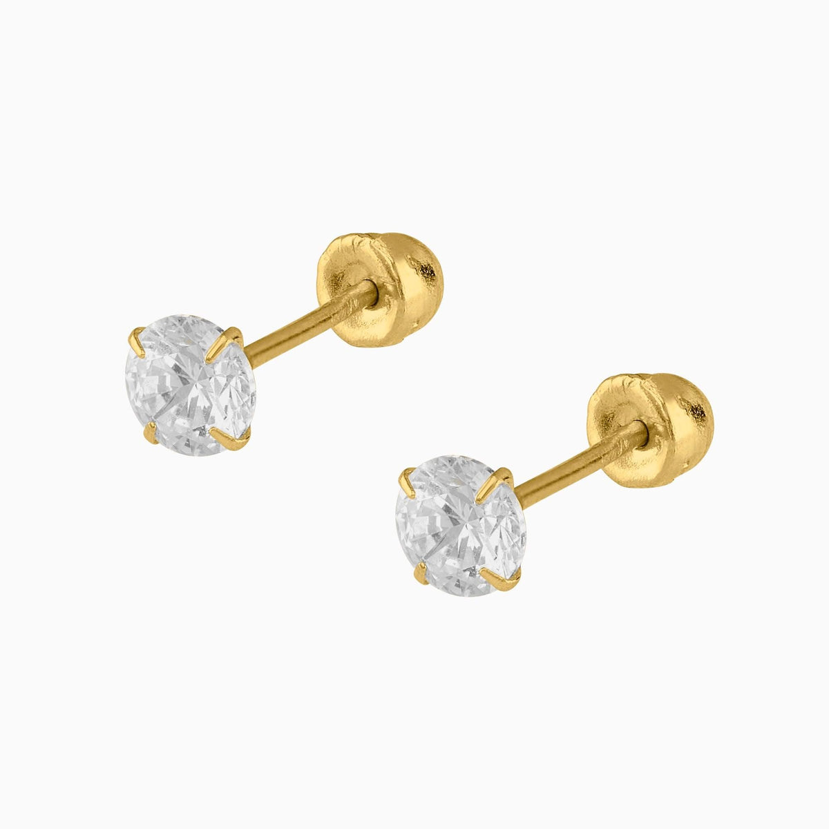 Broqueles Solitarios Oro Amarillo 14k con Circonia