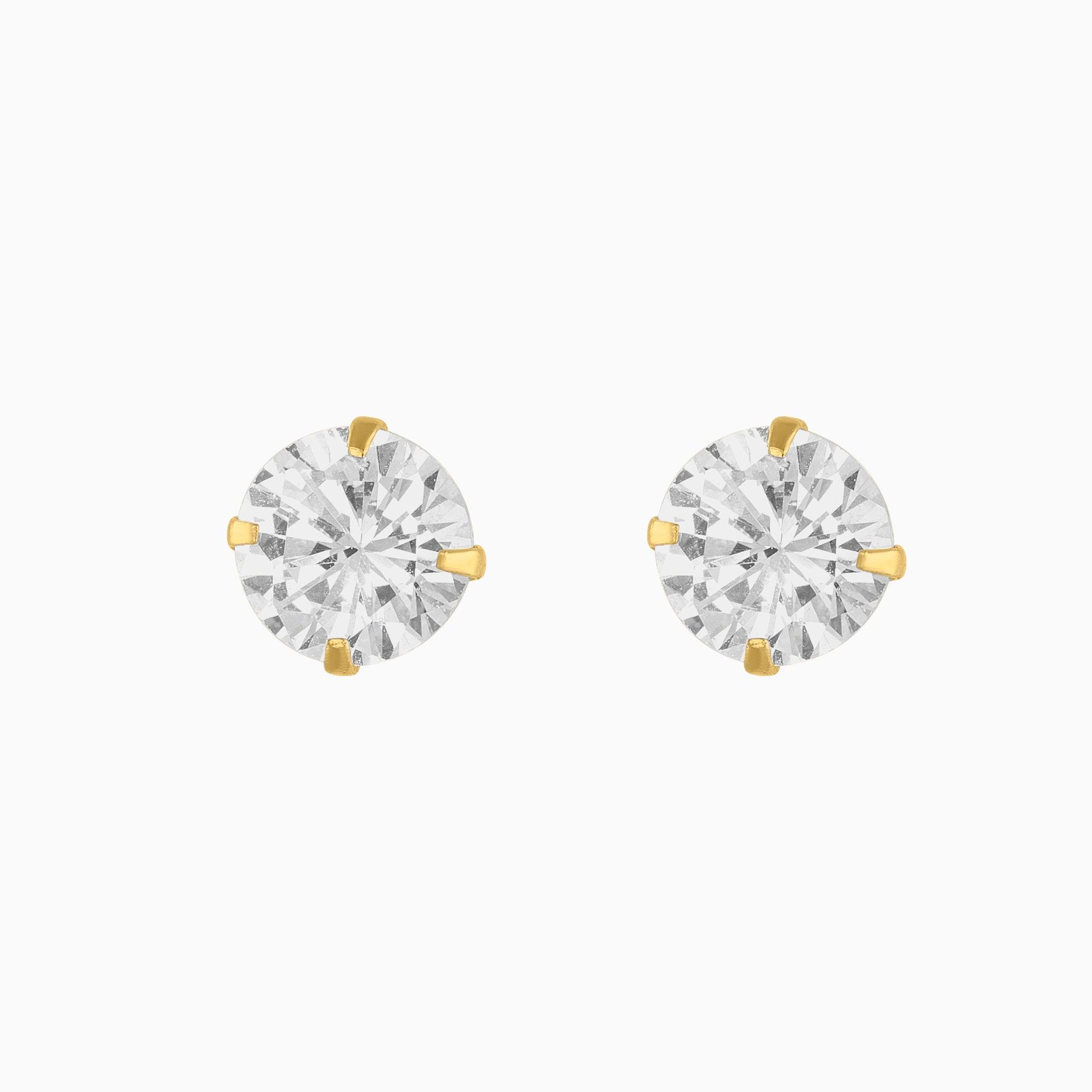 Broqueles Solitarios Oro Amarillo 14k con Circonia