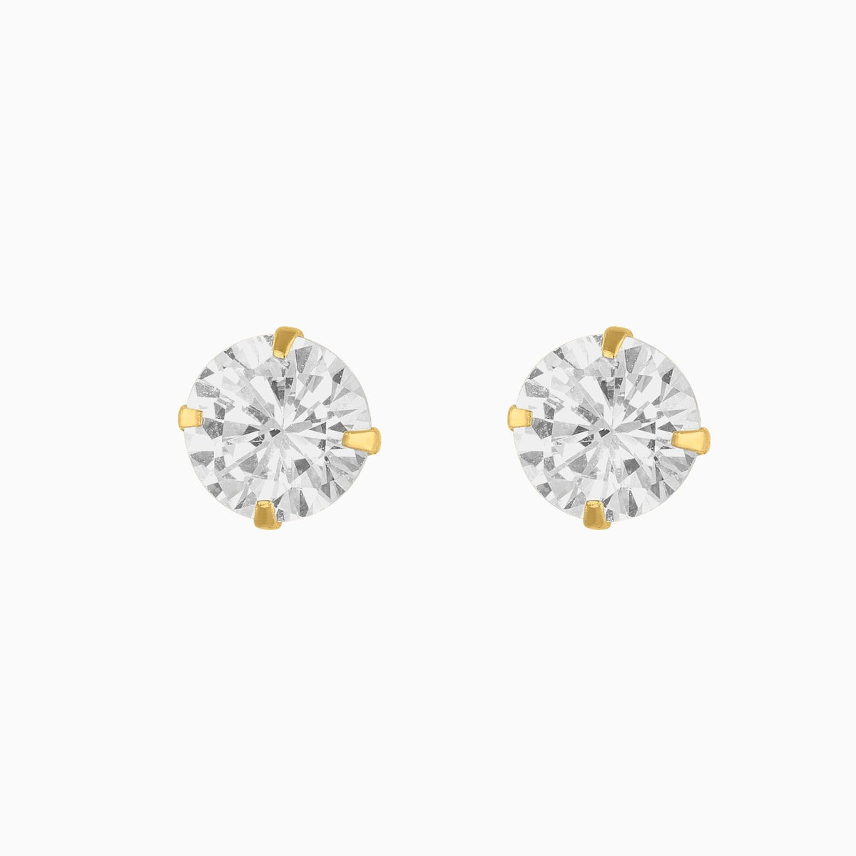 Broqueles Solitarios Oro Amarillo 14k con Circonia + Estuche