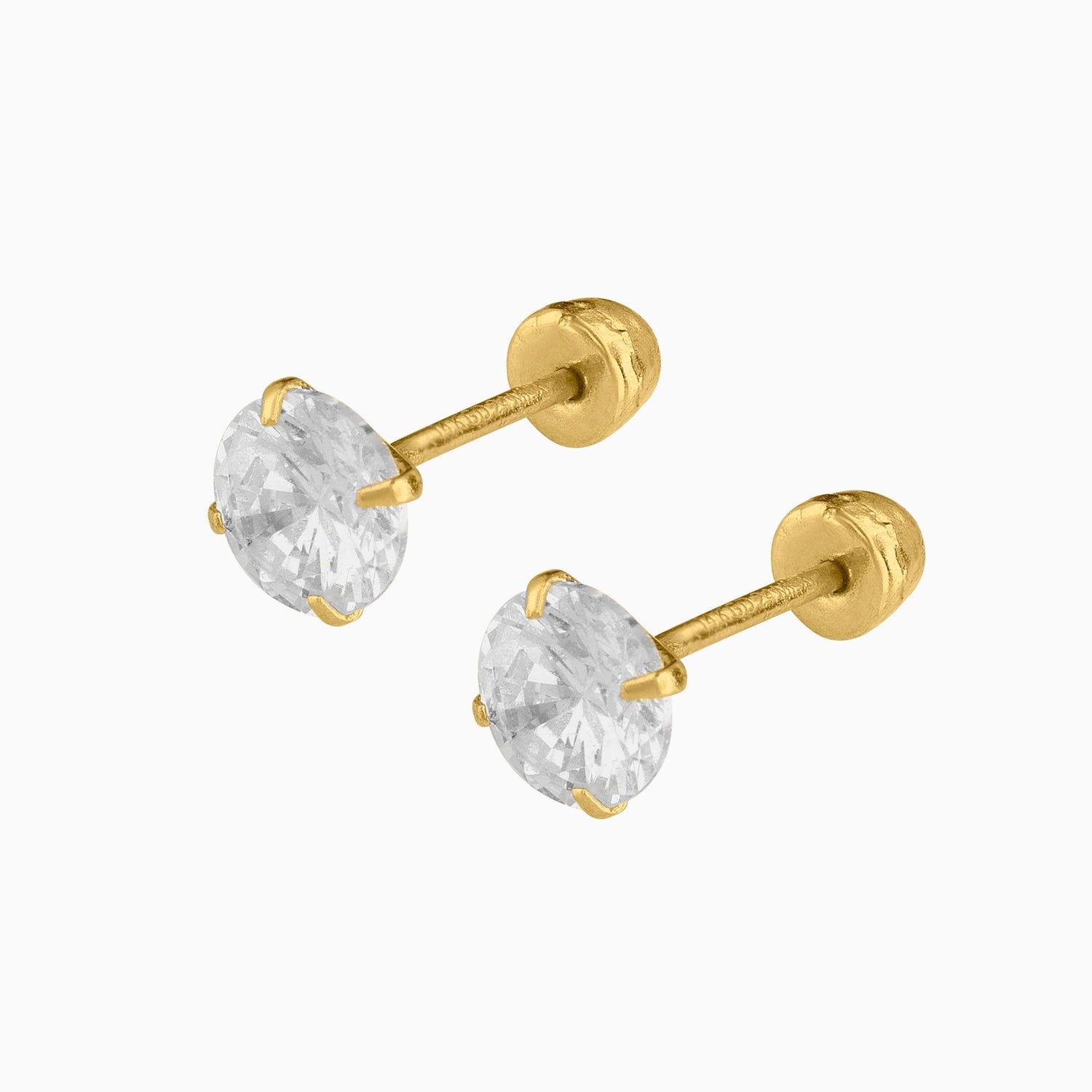 Broqueles Solitarios Oro Amarillo 14k con Circonia + Estuche