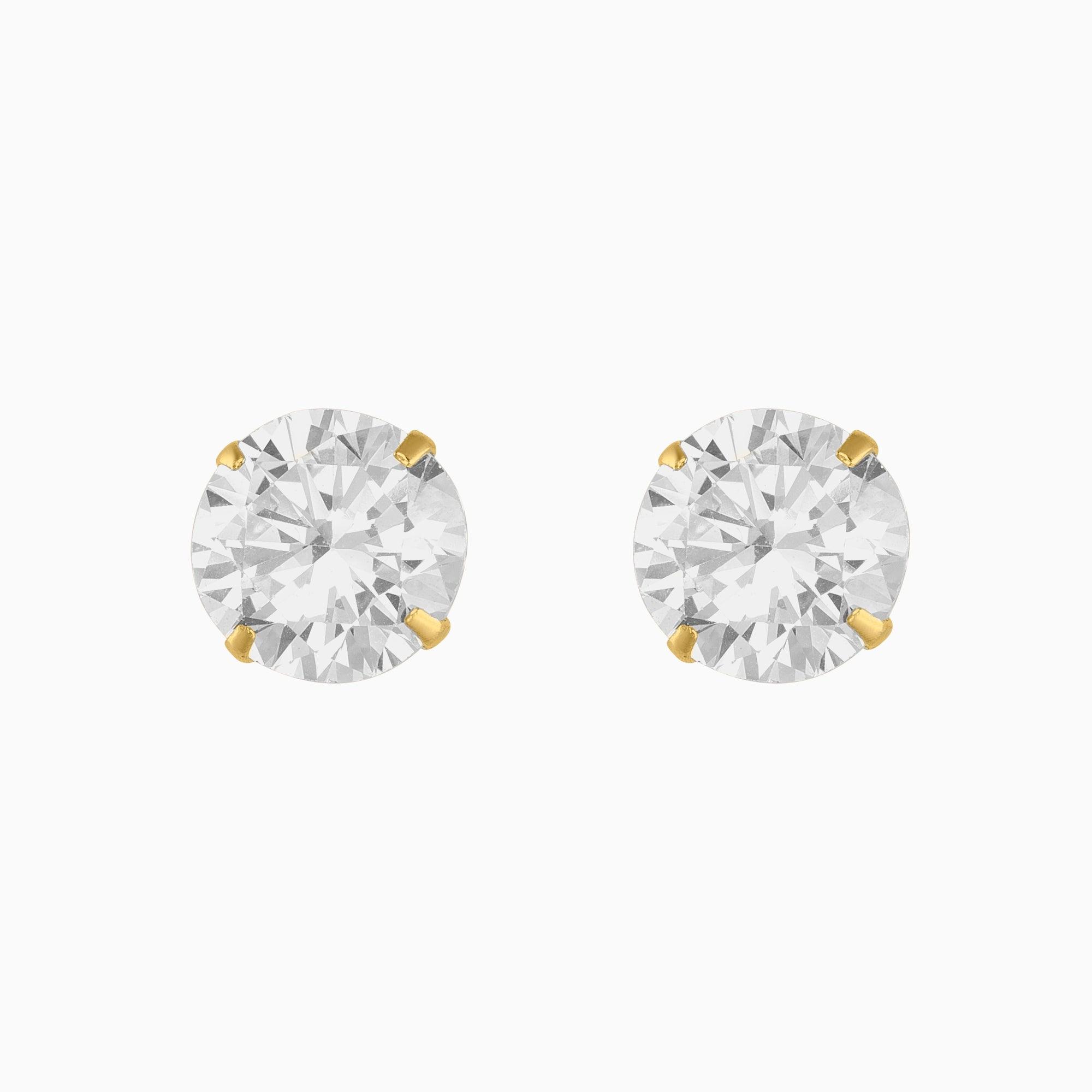 Broqueles Solitarios Oro Amarillo 14k con Circonia