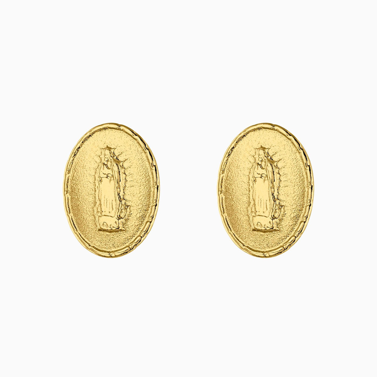 Broqueles Oro 14k Figura Virgen + Estuche | broquel de oro | Maestros Joyeros