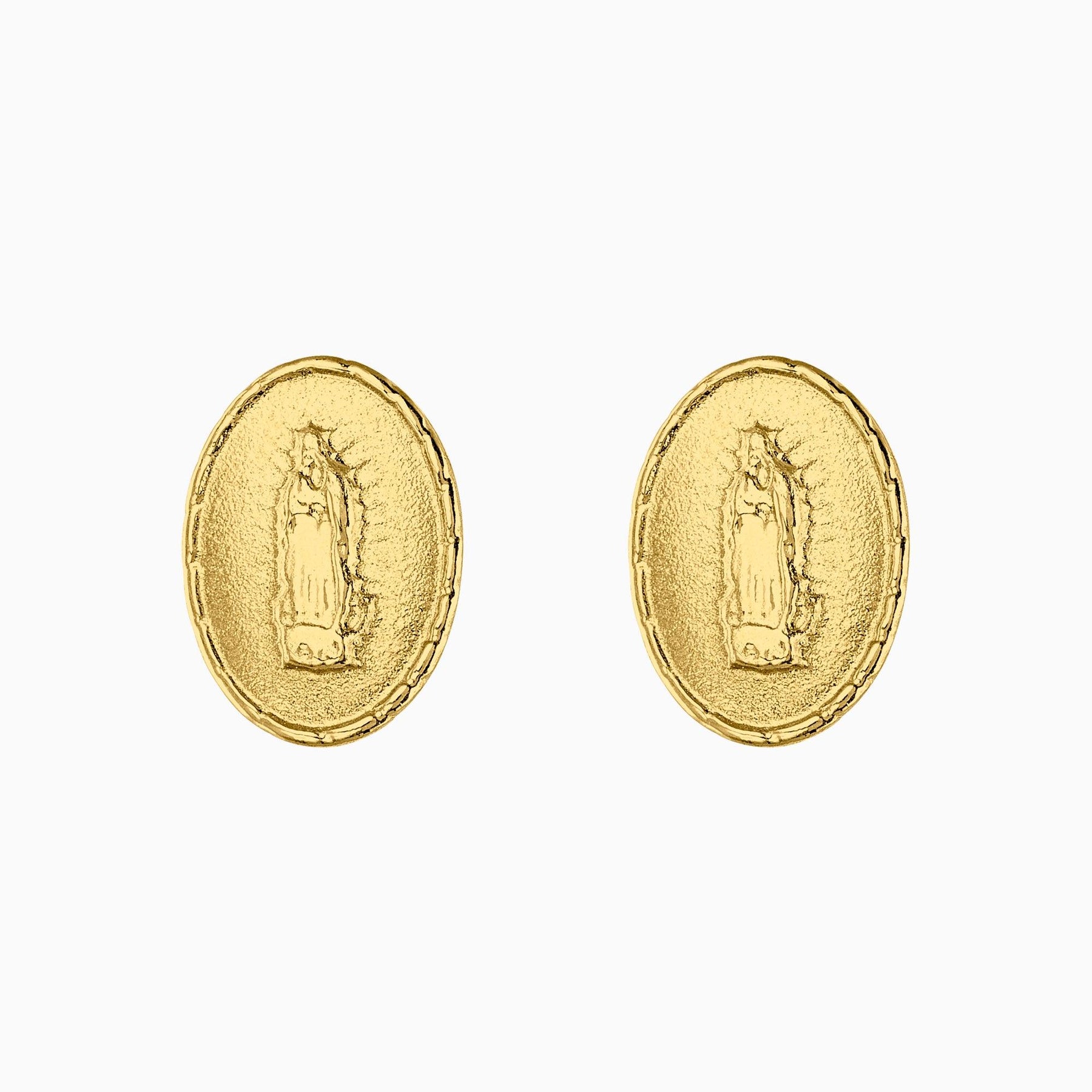 Broqueles Oro 14k Figura Virgen + Estuche | broquel de oro | Maestros Joyeros