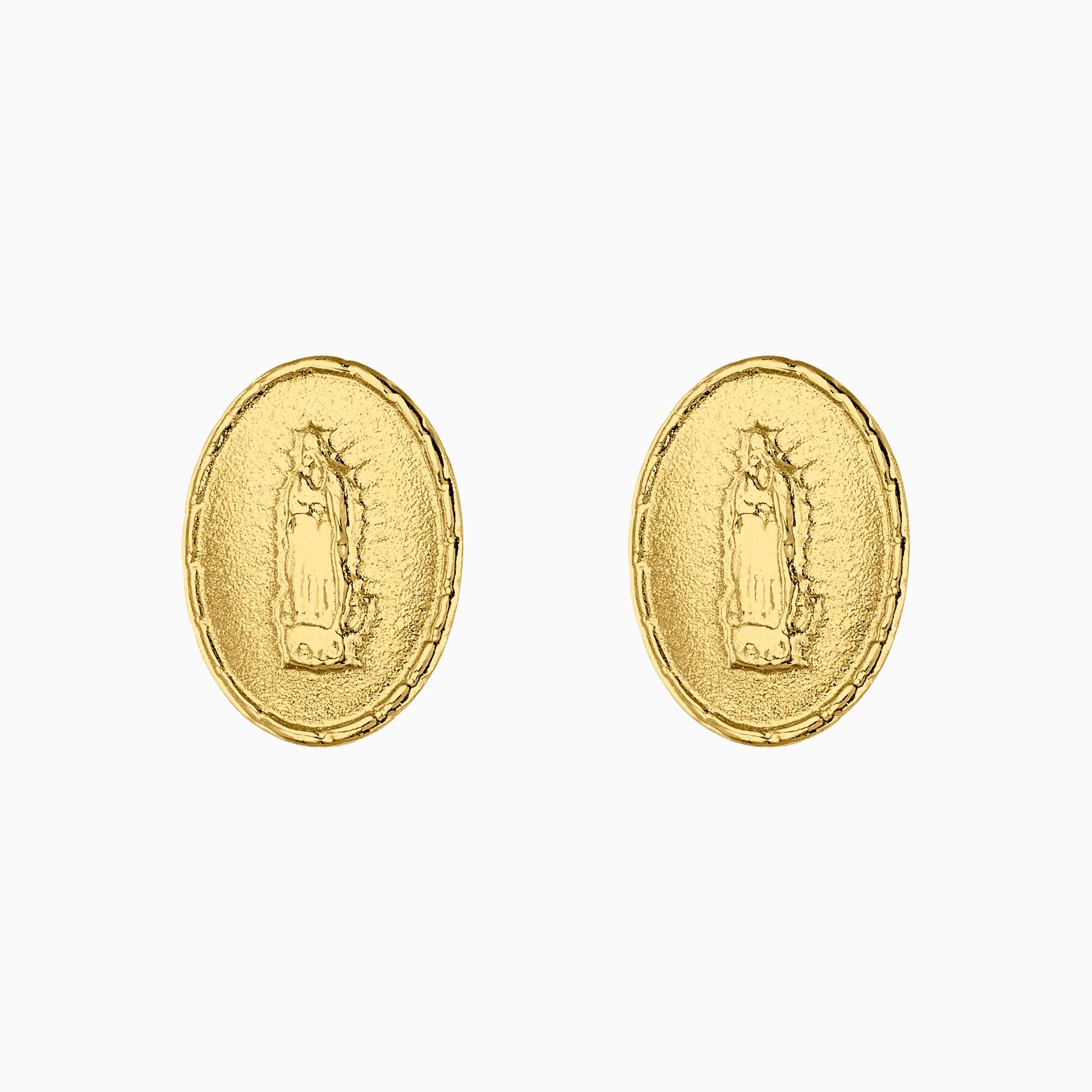 Broqueles Oro 14k Figura Virgen + Estuche | broquel de oro | Maestros Joyeros