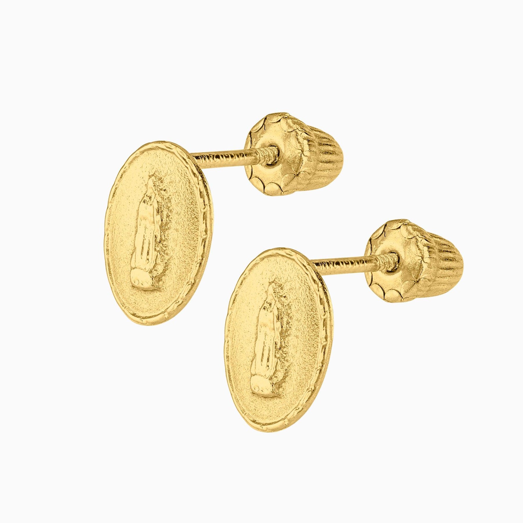 Broqueles Oro 14k Figura Virgen + Estuche | broquel de oro | Maestros Joyeros
