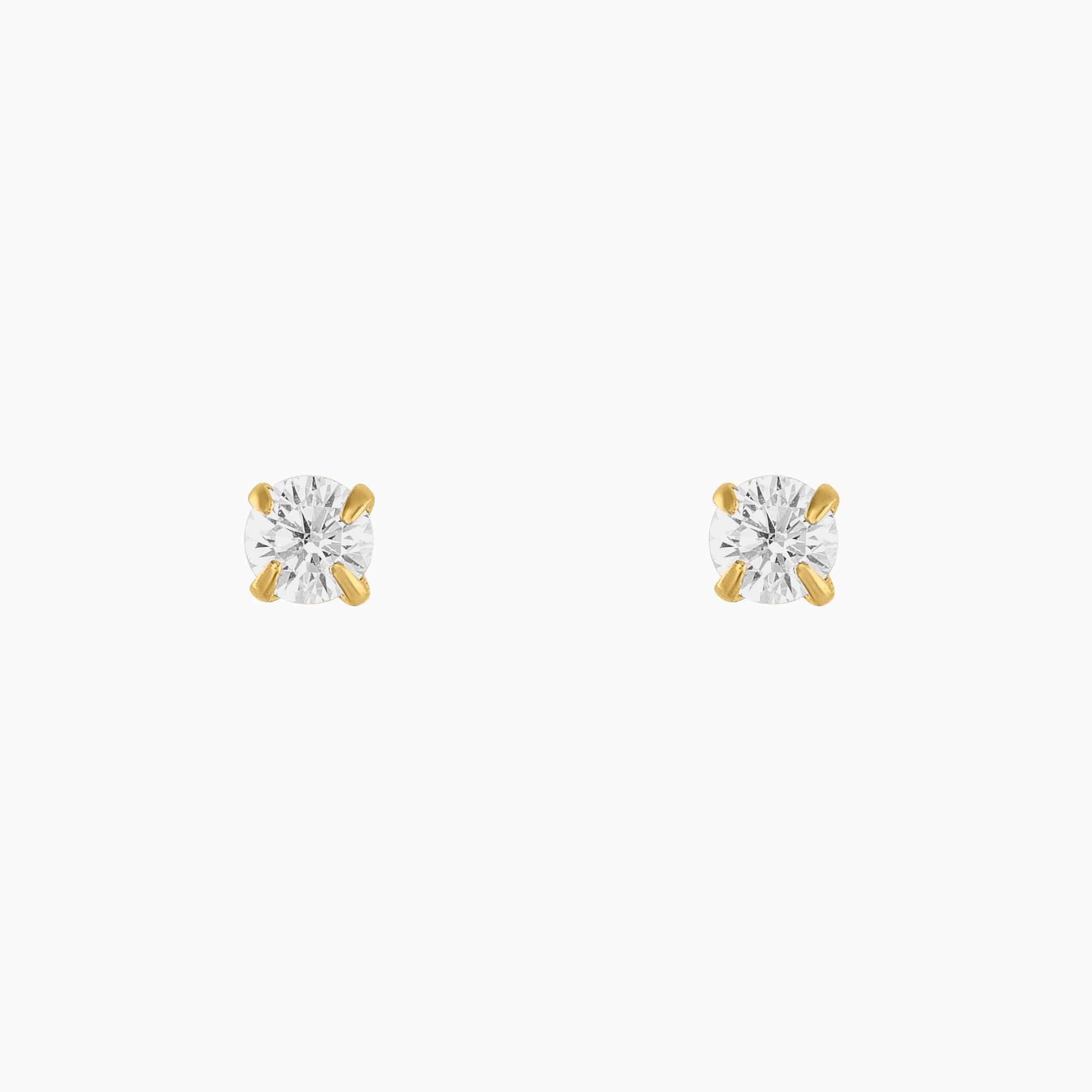 Broqueles Solitarios Oro Amarillo 14k con Circonia
