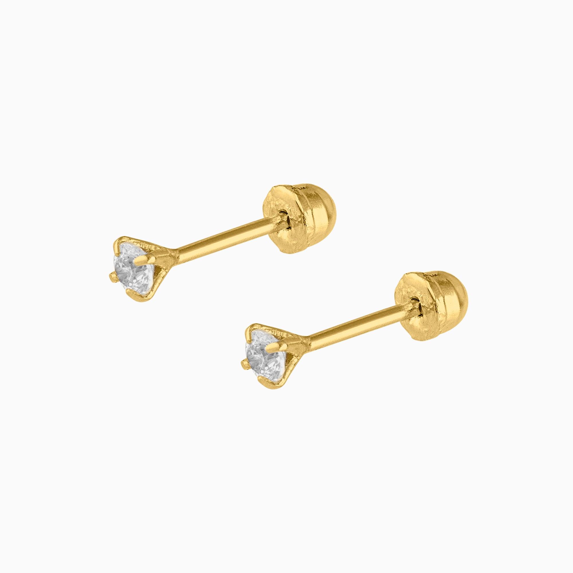 Broqueles Solitarios Oro Amarillo 14k con Circonia + Estuche | broquel de oro | Maestros Joyeros