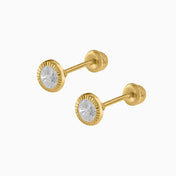 Broqueles Solitarios Oro Amarillo 14k con Circonia