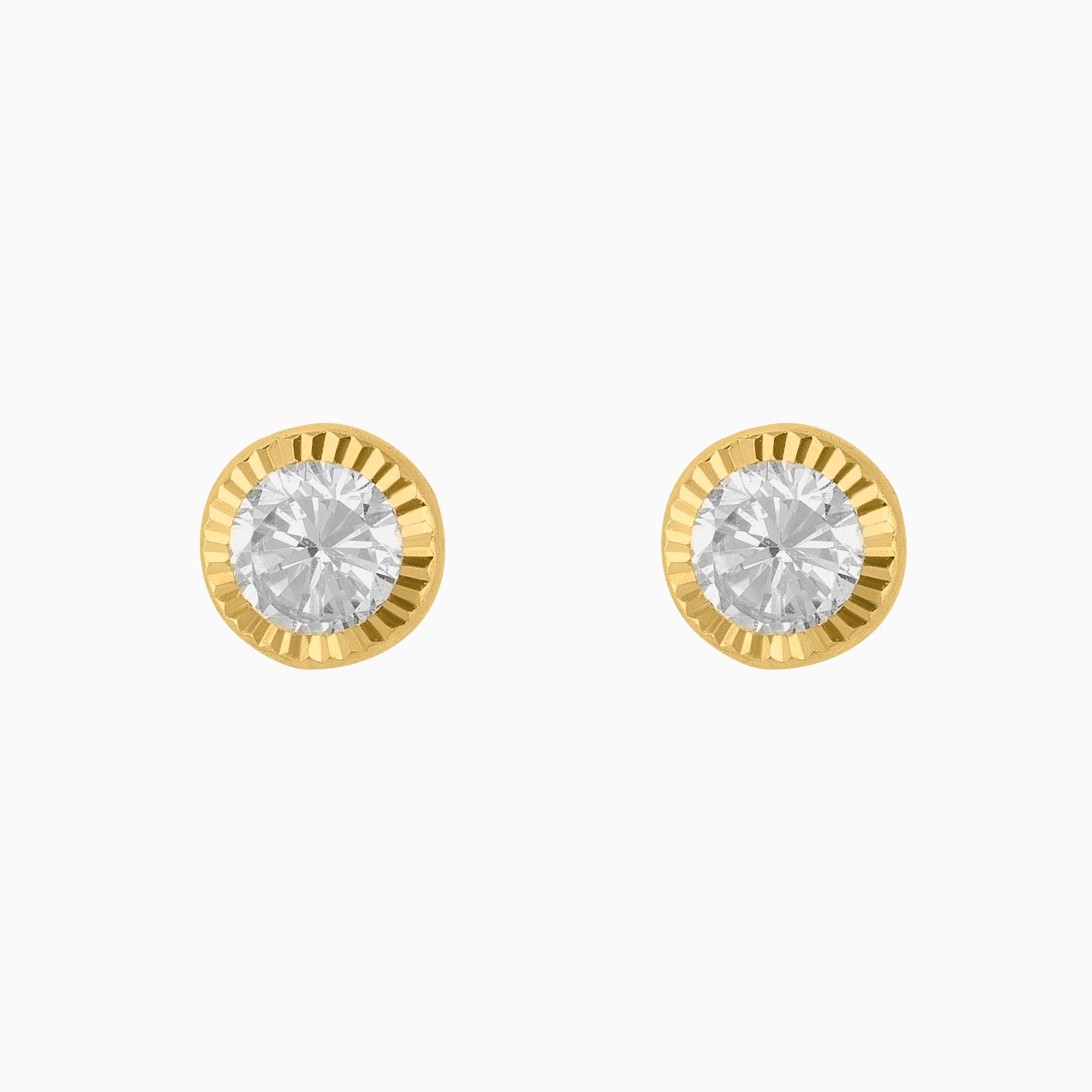 Broqueles Solitarios Oro Amarillo 14k con Circonia | broquel de oro | Maestros Joyeros